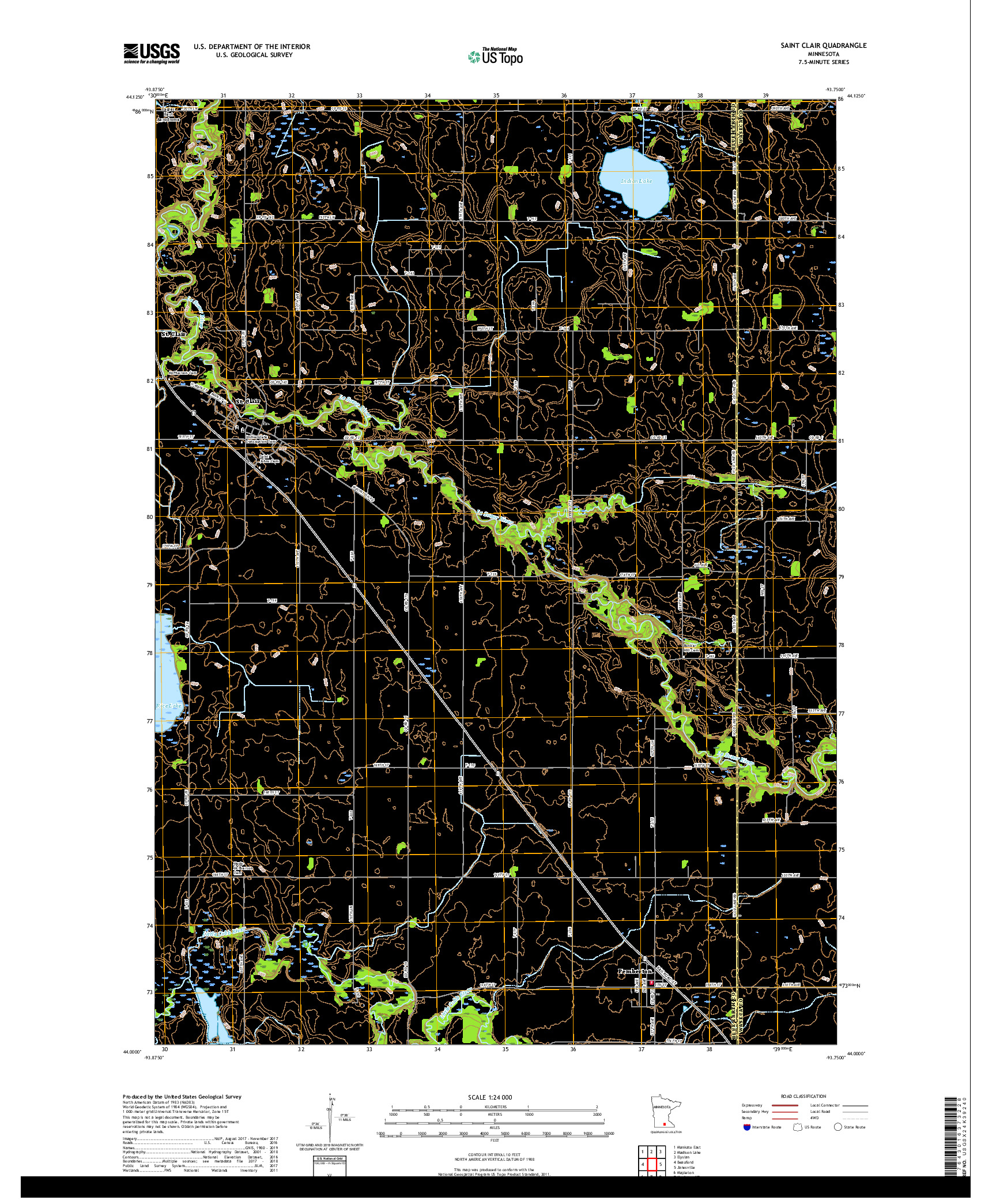 USGS US TOPO 7.5-MINUTE MAP FOR SAINT CLAIR, MN 2019
