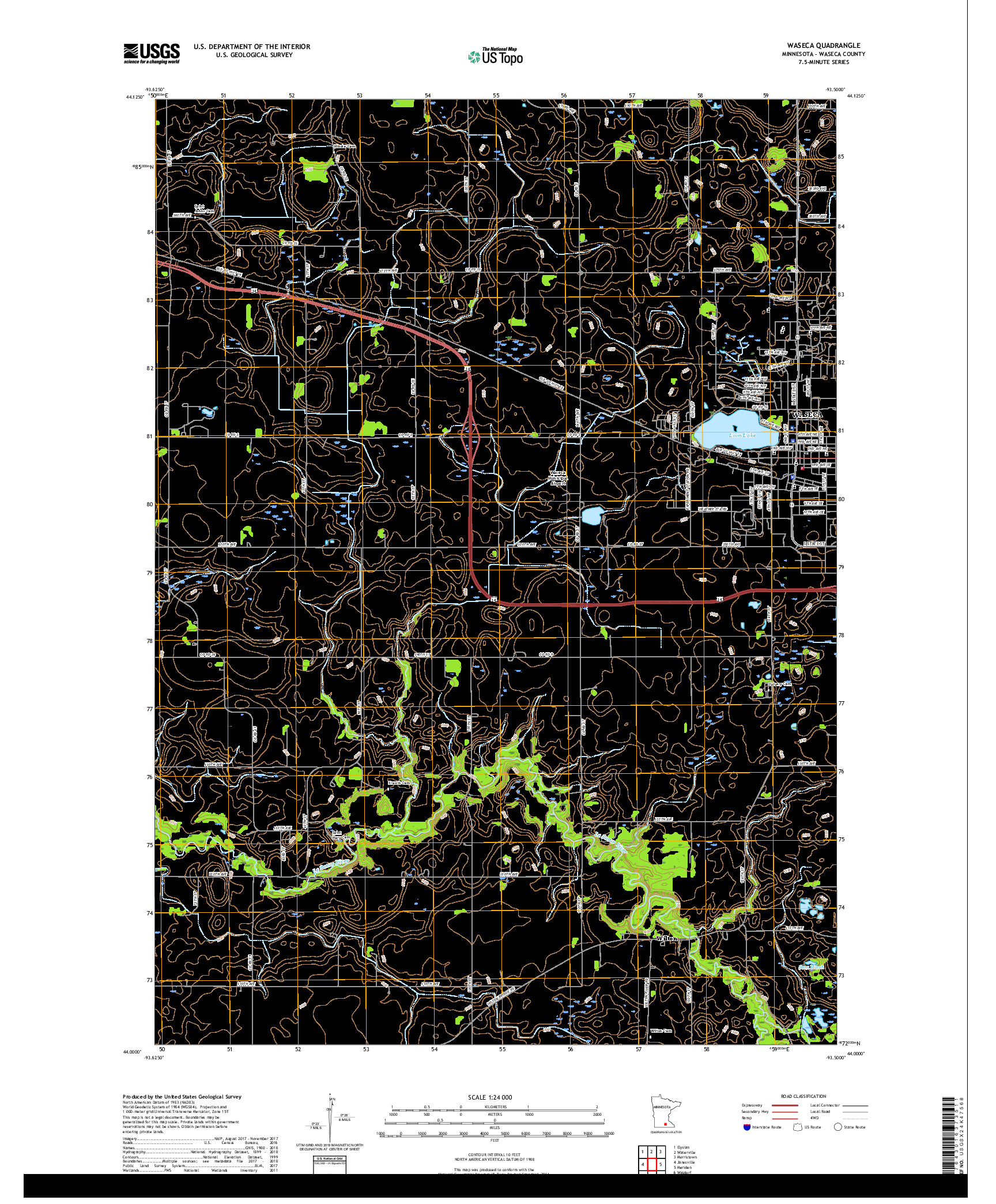 USGS US TOPO 7.5-MINUTE MAP FOR WASECA, MN 2019