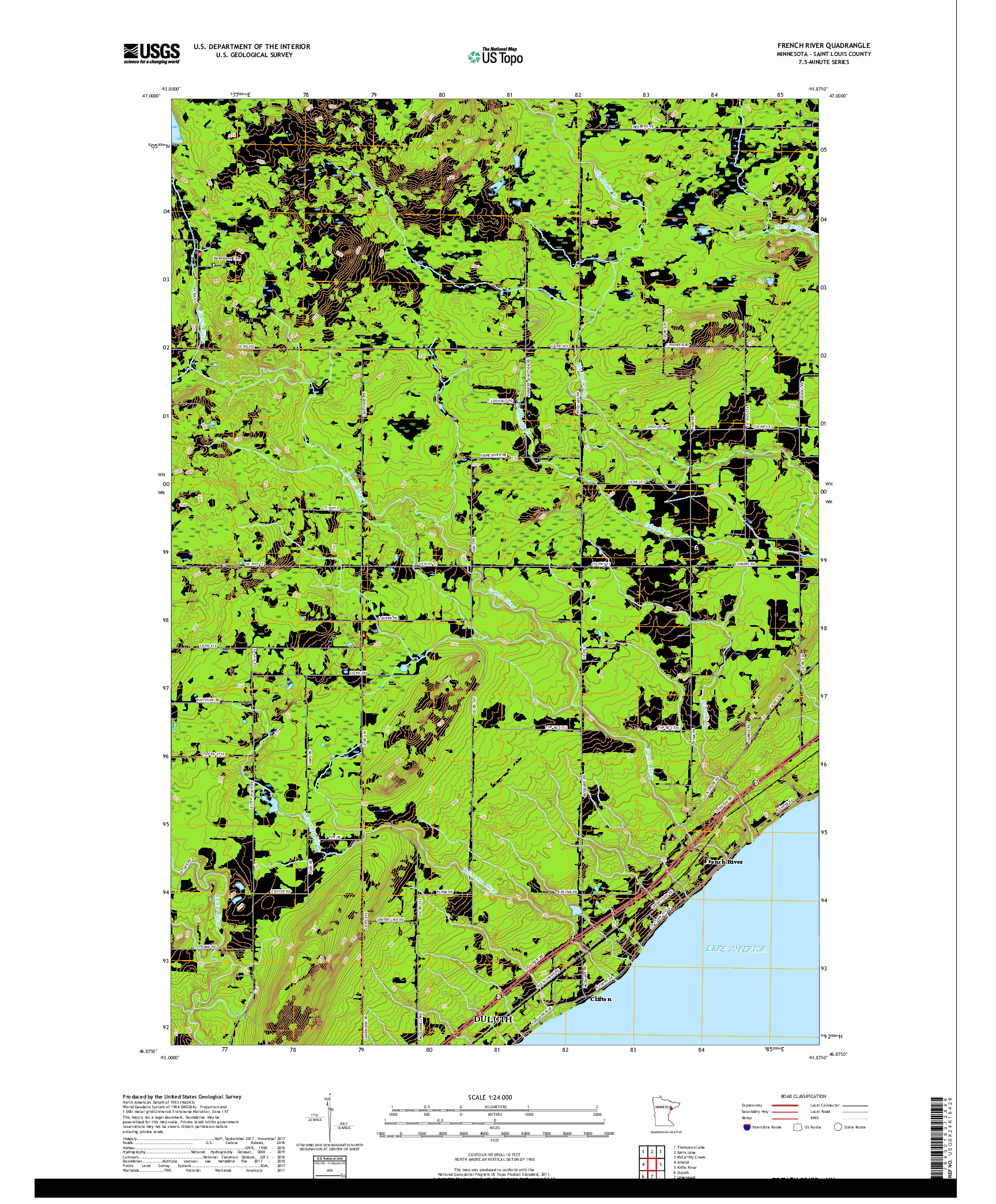 USGS US TOPO 7.5-MINUTE MAP FOR FRENCH RIVER, MN 2019