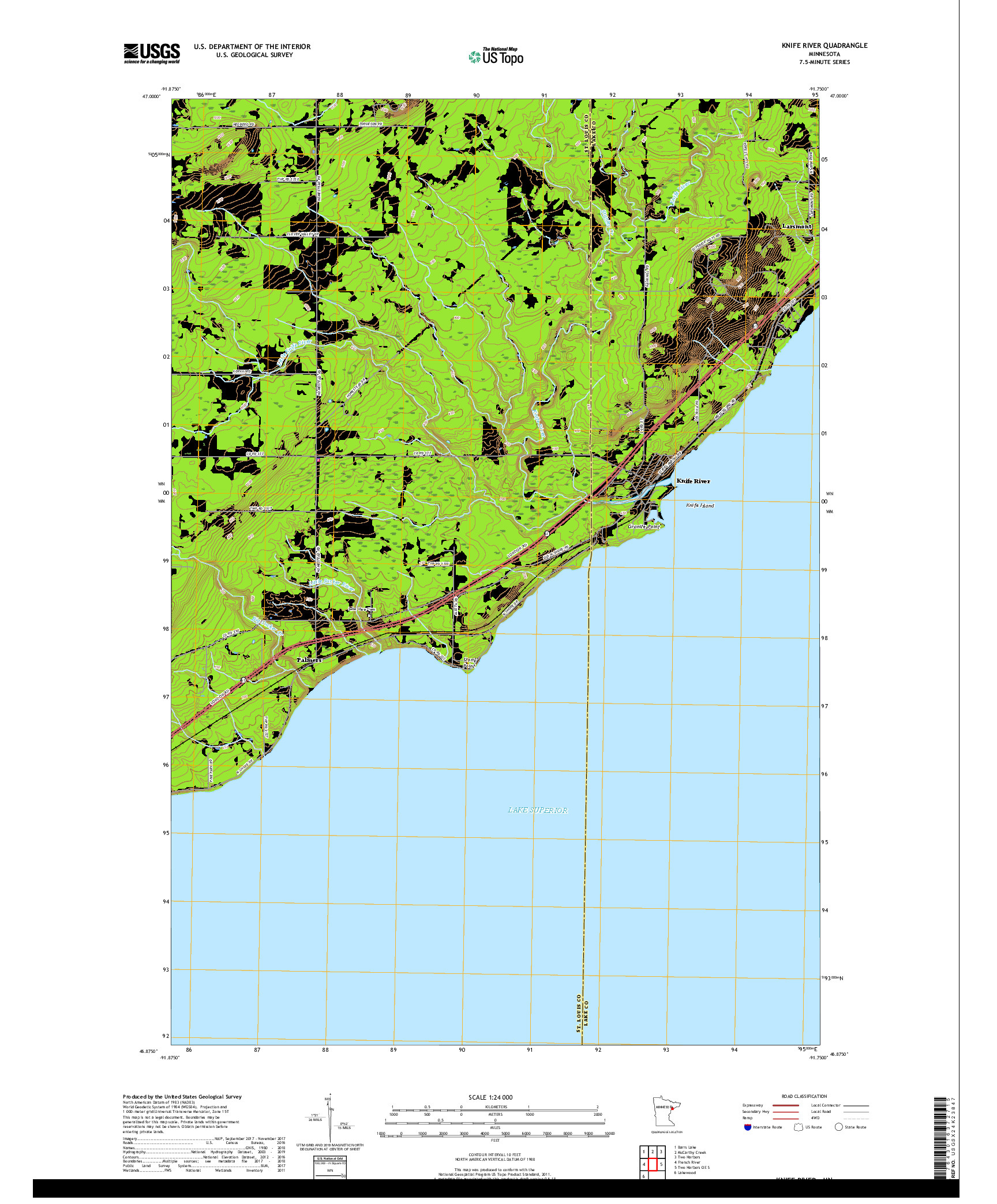 USGS US TOPO 7.5-MINUTE MAP FOR KNIFE RIVER, MN 2019