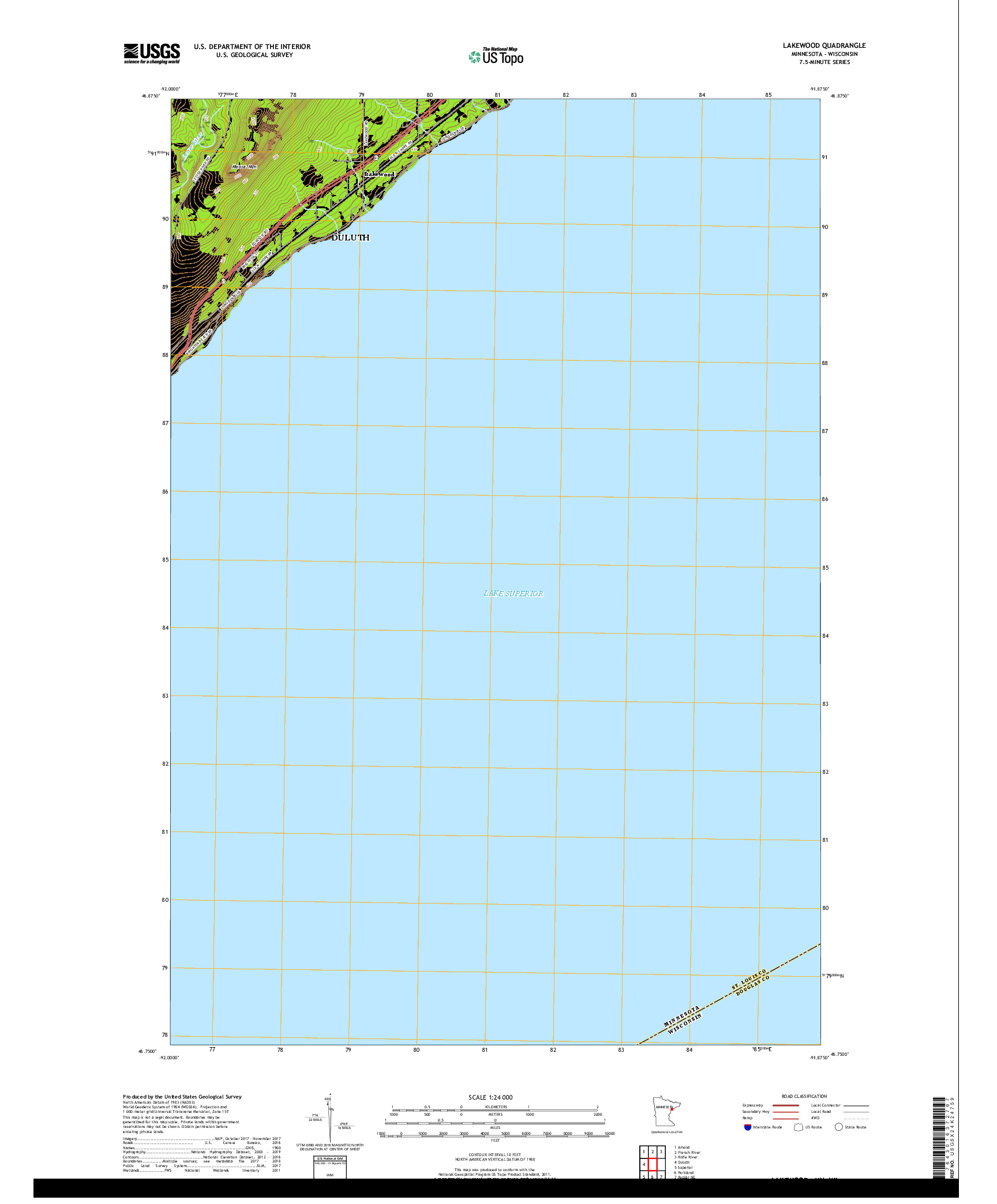 USGS US TOPO 7.5-MINUTE MAP FOR LAKEWOOD, MN,WI 2019