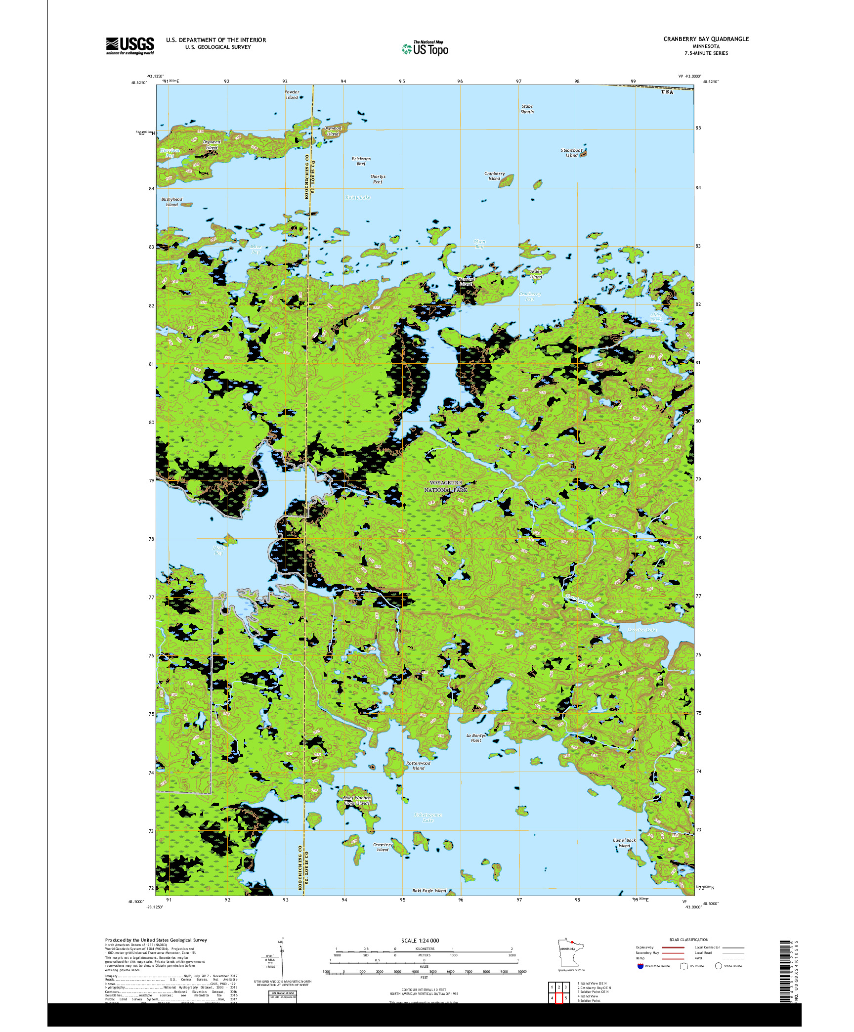 USGS US TOPO 7.5-MINUTE MAP FOR CRANBERRY BAY, MN,ON 2019