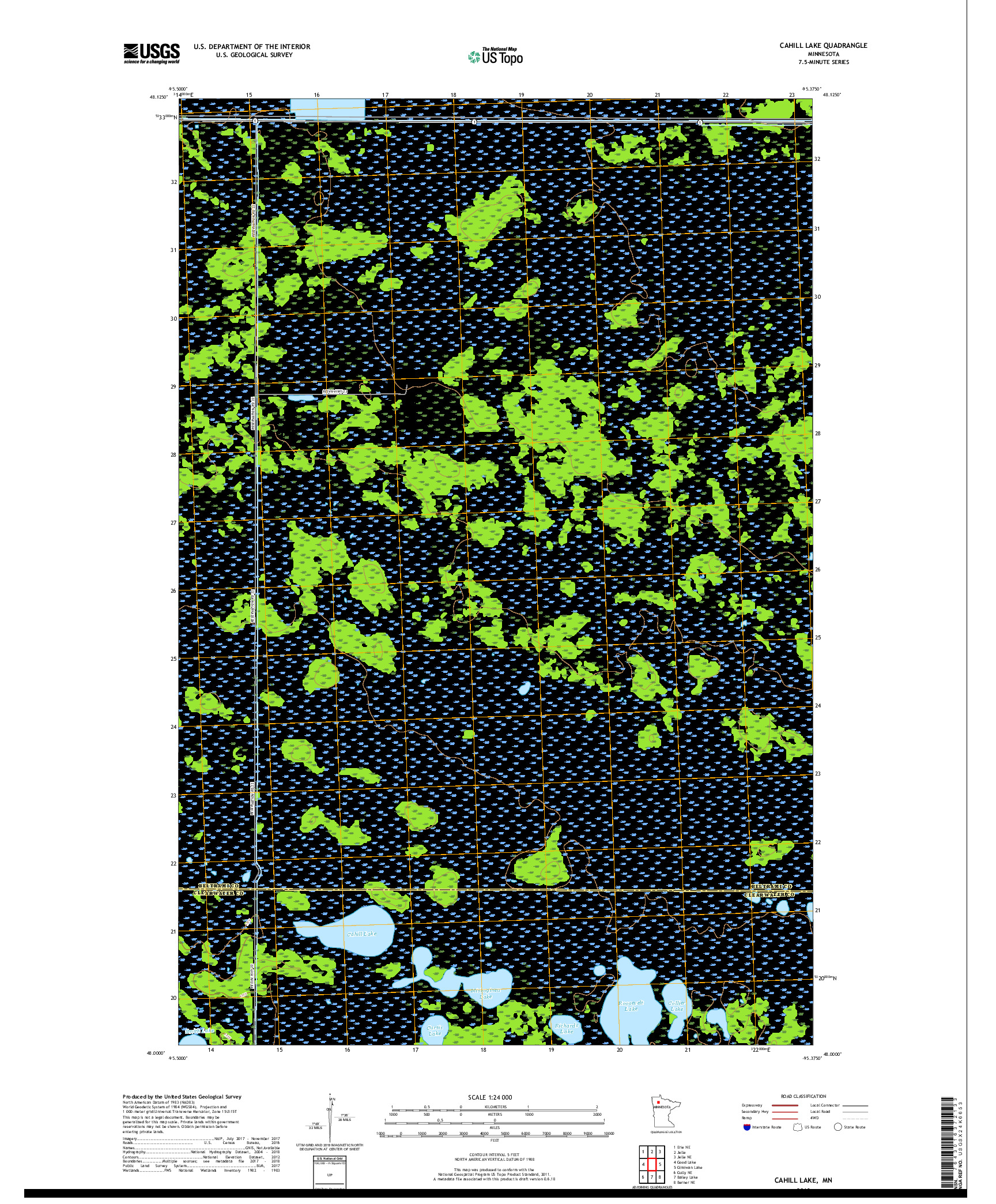 USGS US TOPO 7.5-MINUTE MAP FOR CAHILL LAKE, MN 2019