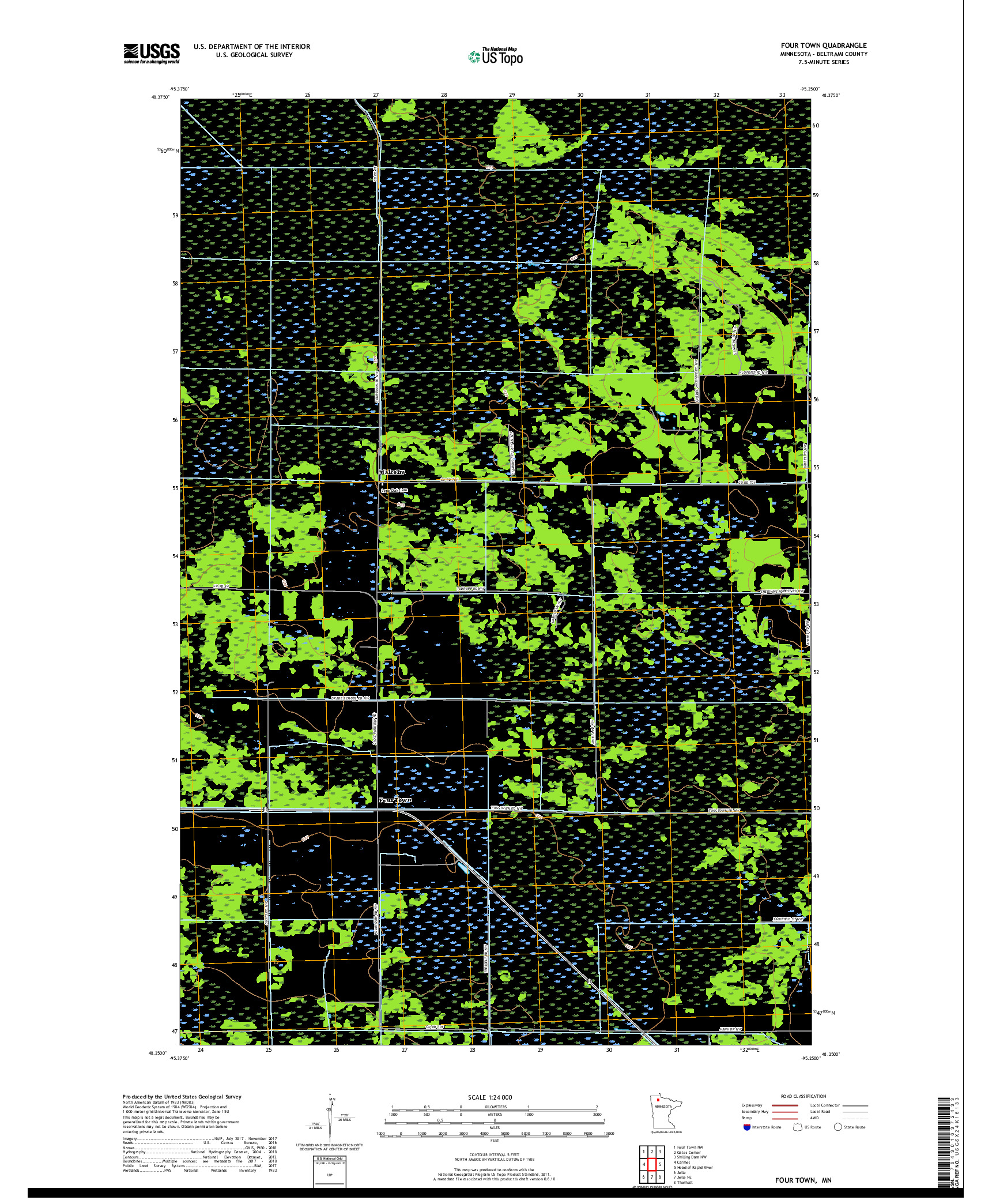 USGS US TOPO 7.5-MINUTE MAP FOR FOUR TOWN, MN 2019