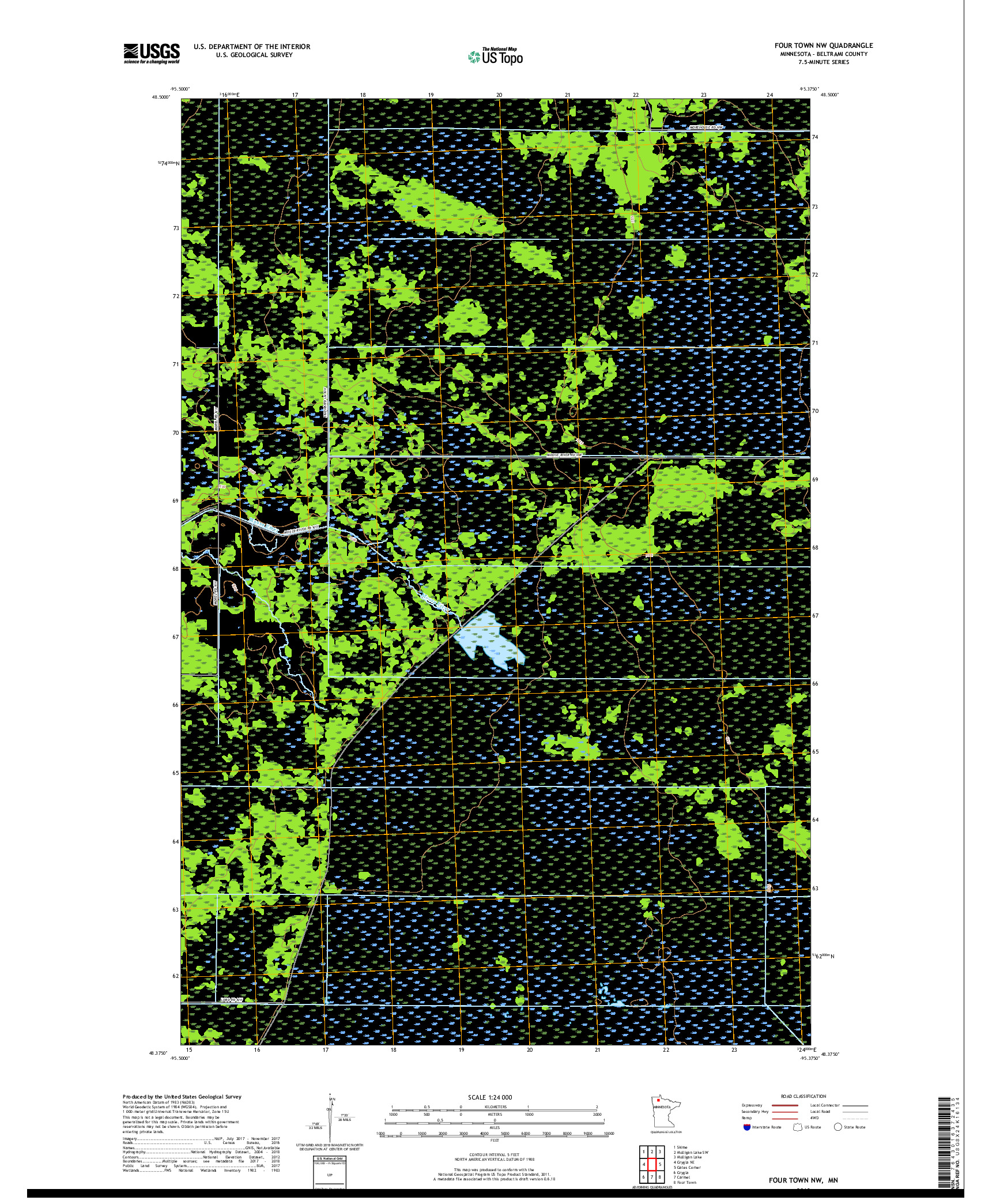 USGS US TOPO 7.5-MINUTE MAP FOR FOUR TOWN NW, MN 2019