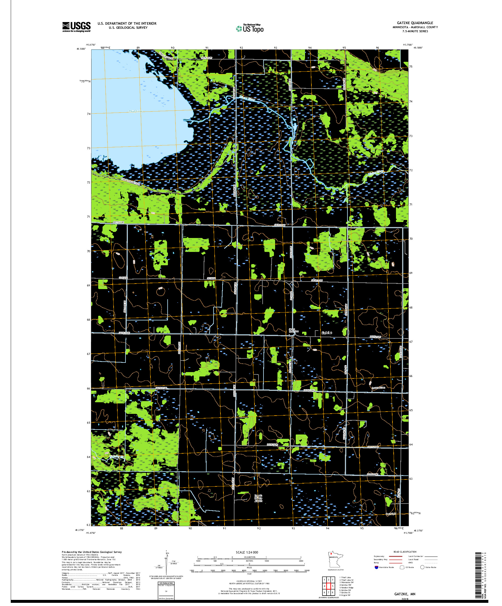 USGS US TOPO 7.5-MINUTE MAP FOR GATZKE, MN 2019