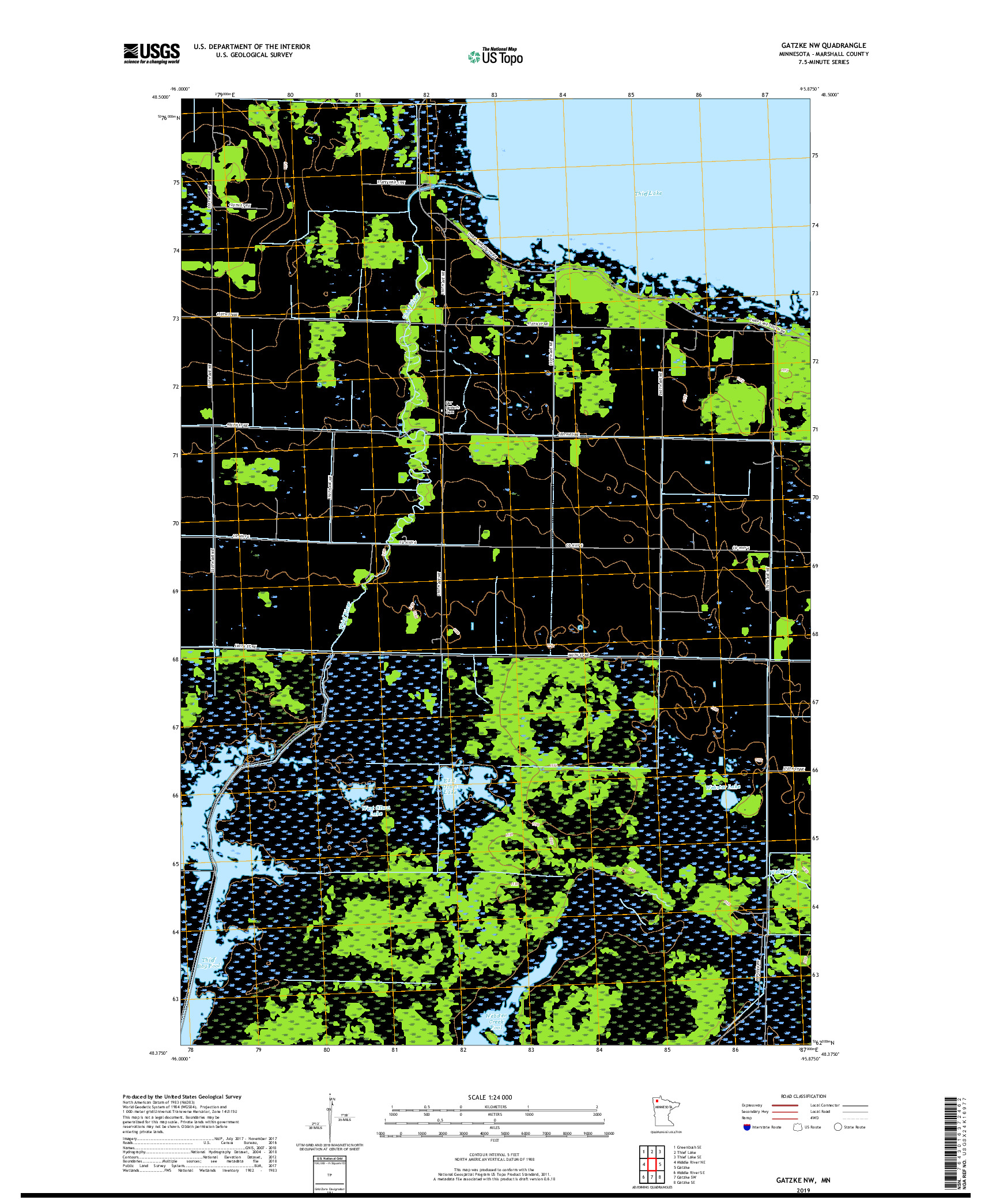 USGS US TOPO 7.5-MINUTE MAP FOR GATZKE NW, MN 2019