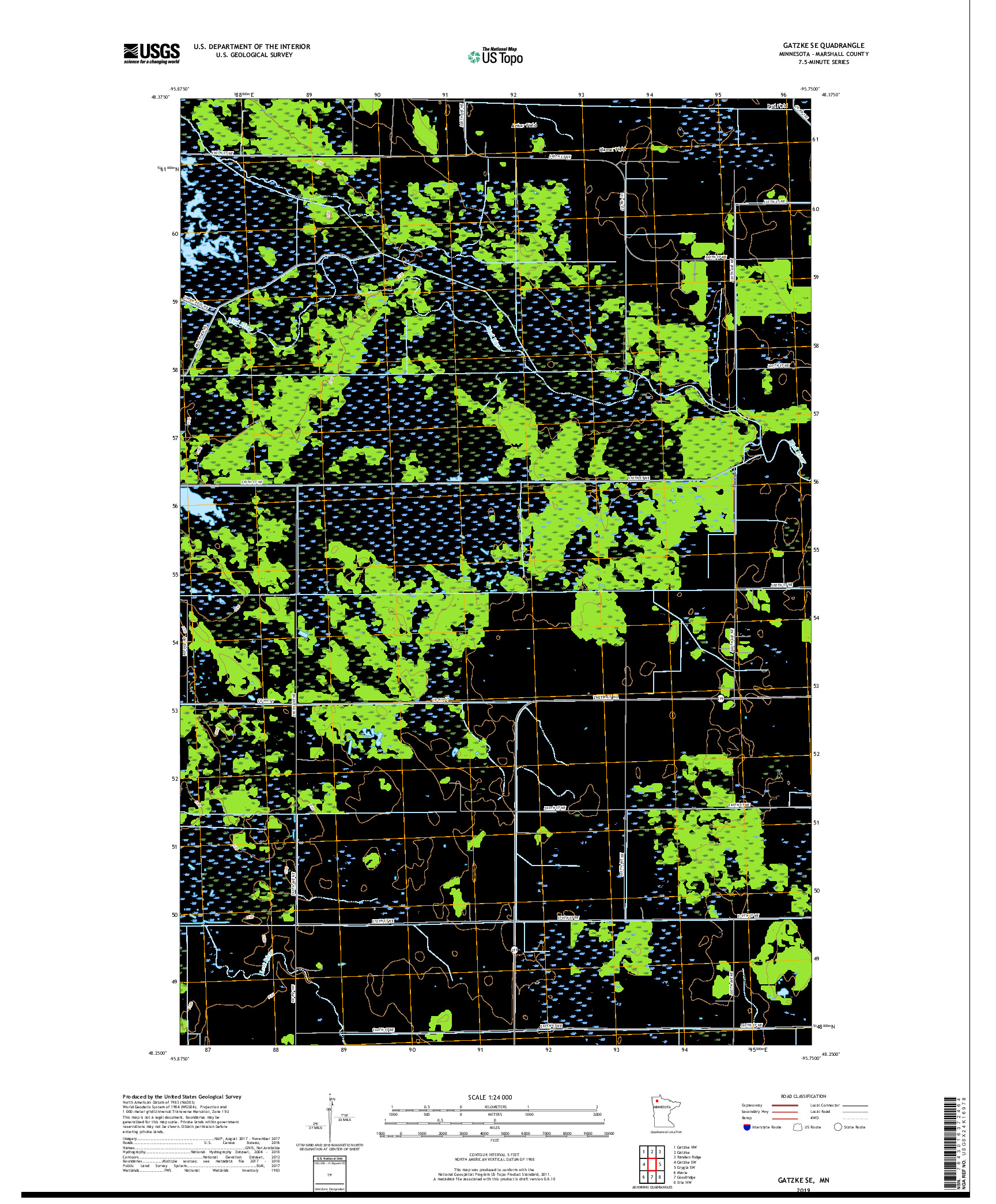 USGS US TOPO 7.5-MINUTE MAP FOR GATZKE SE, MN 2019