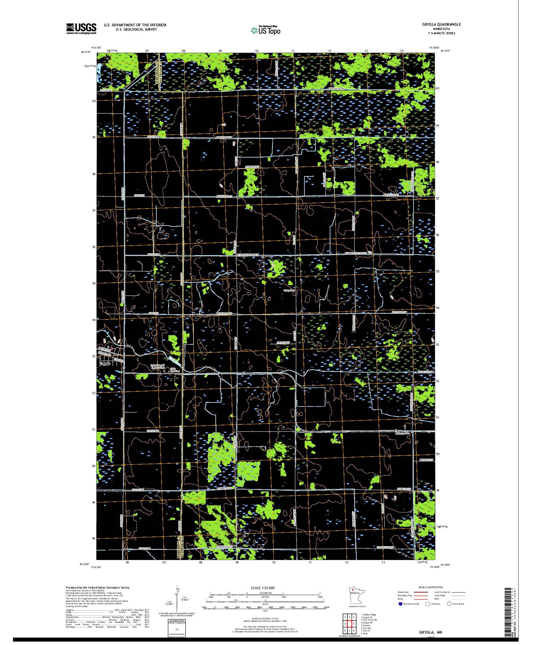 USGS US TOPO 7.5-MINUTE MAP FOR GRYGLA, MN 2019