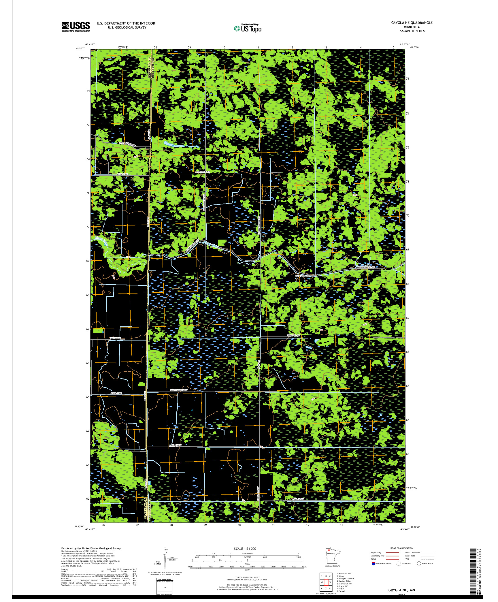 USGS US TOPO 7.5-MINUTE MAP FOR GRYGLA NE, MN 2019