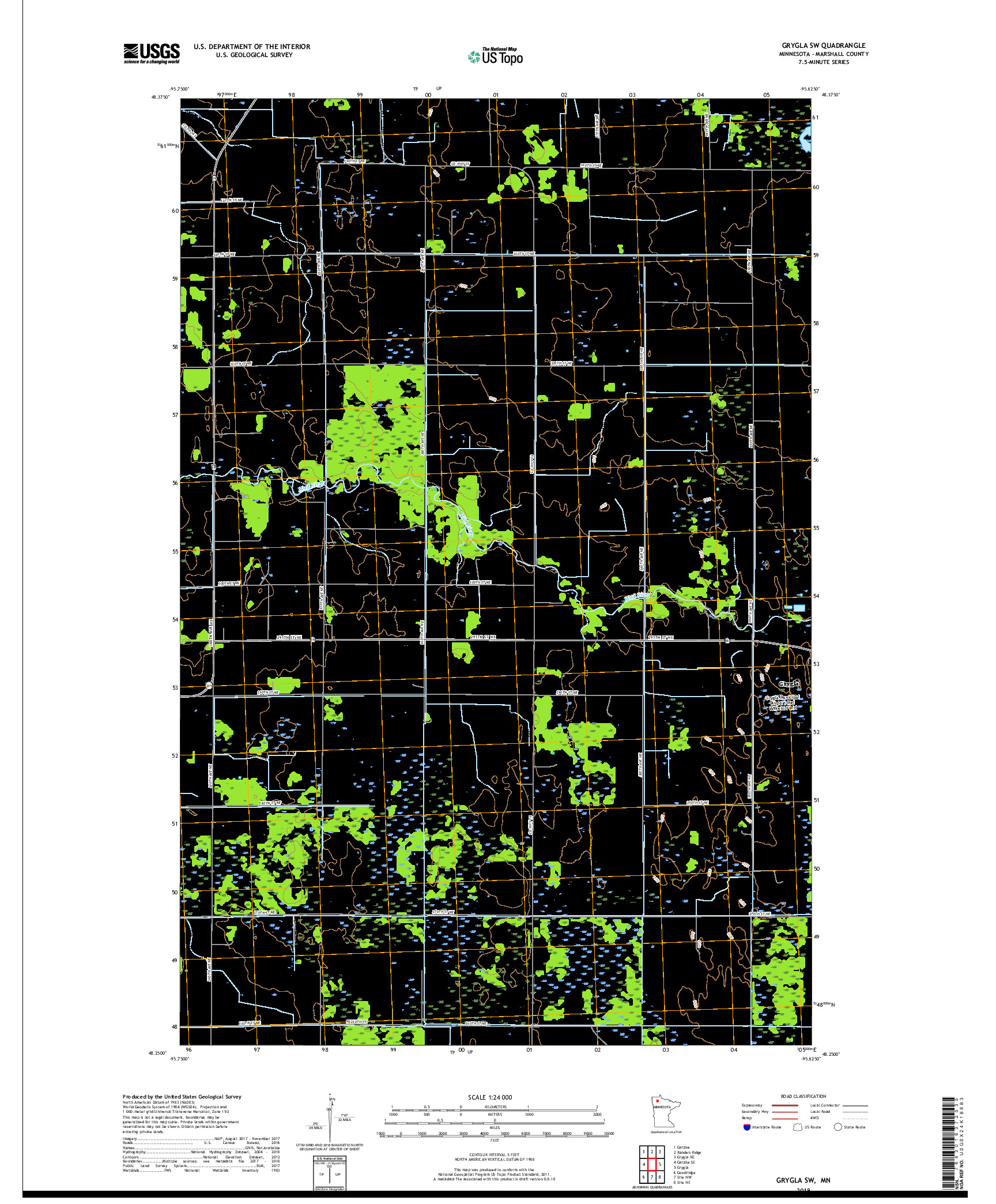 USGS US TOPO 7.5-MINUTE MAP FOR GRYGLA SW, MN 2019