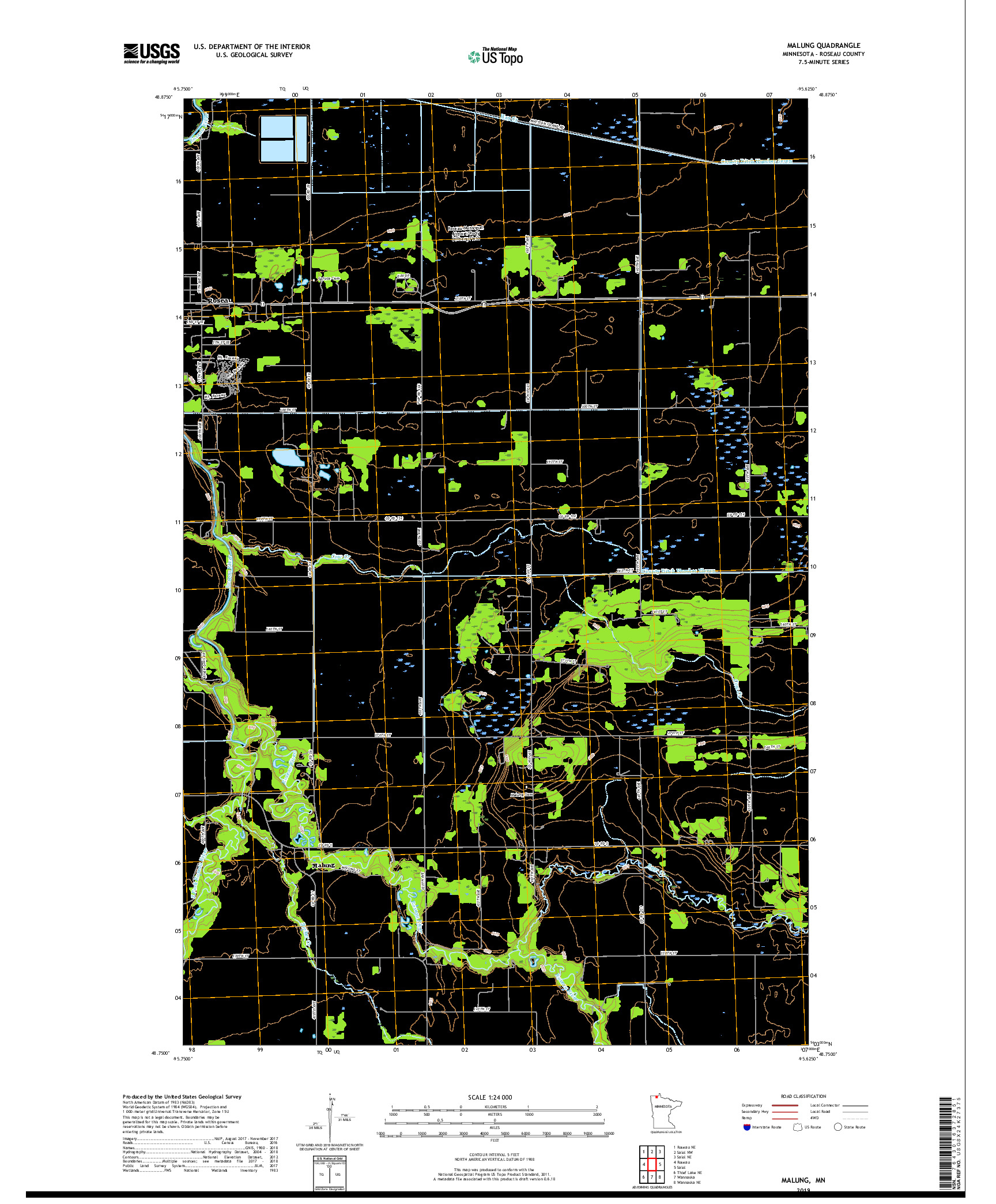 USGS US TOPO 7.5-MINUTE MAP FOR MALUNG, MN 2019