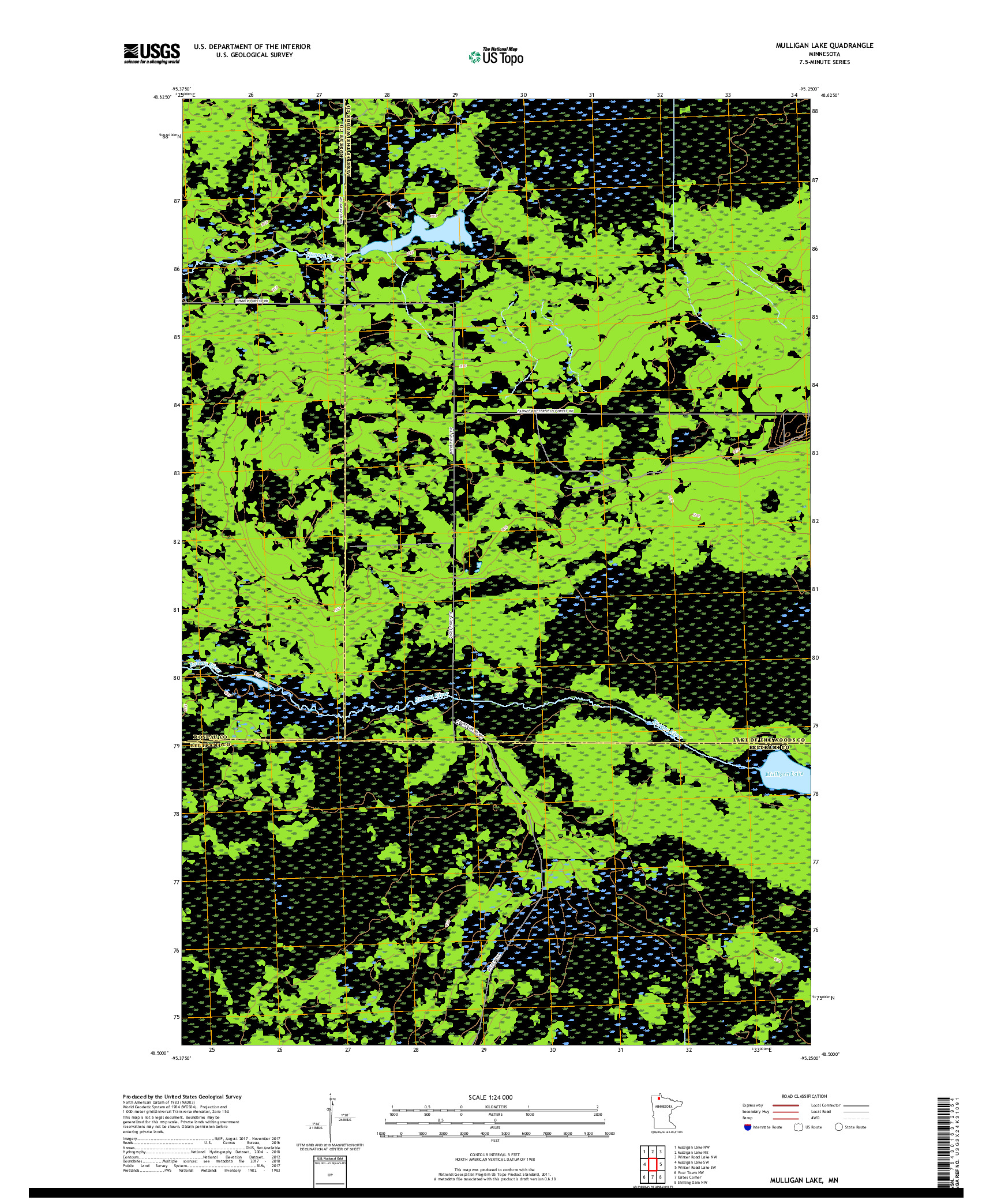 USGS US TOPO 7.5-MINUTE MAP FOR MULLIGAN LAKE, MN 2019