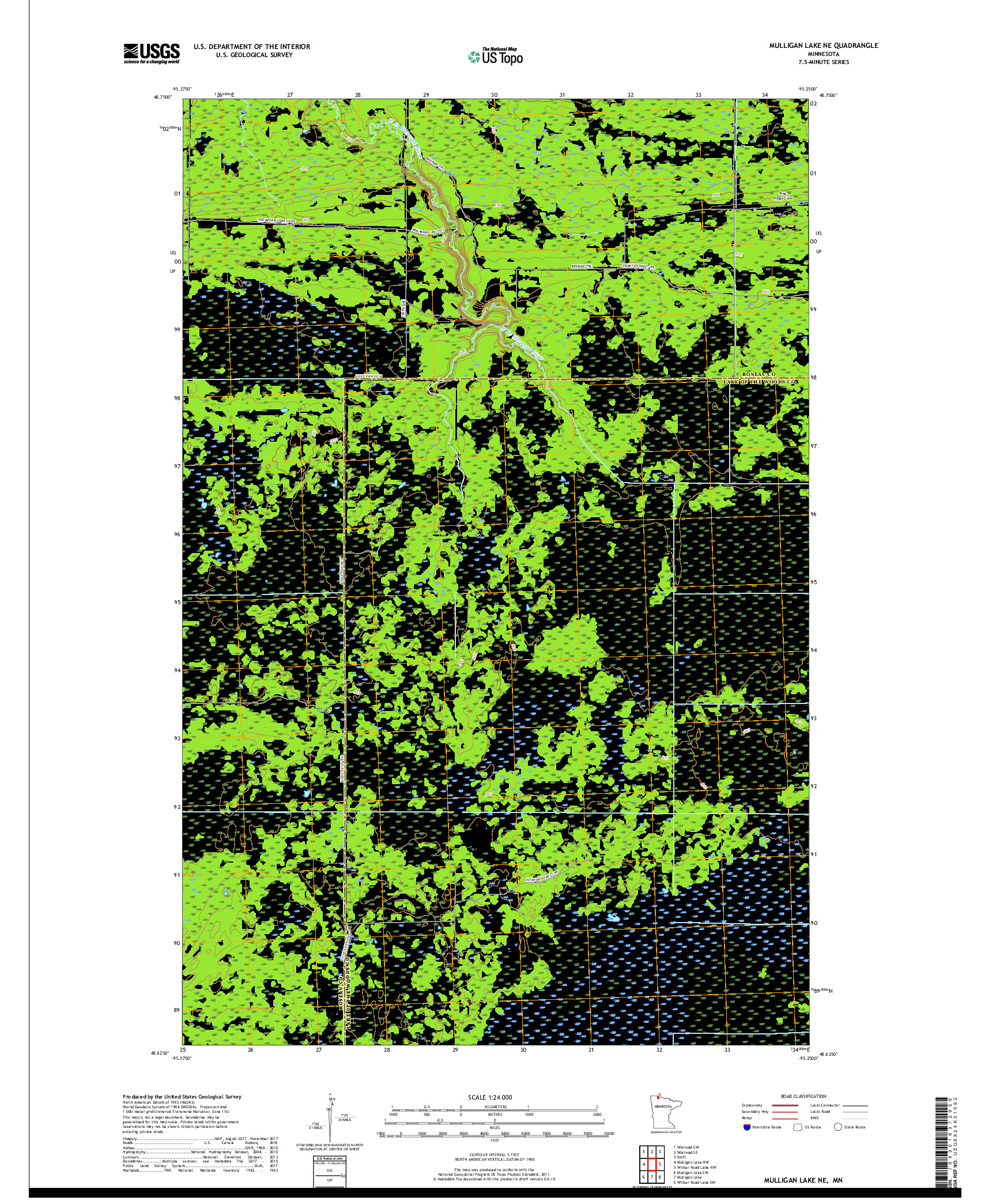 USGS US TOPO 7.5-MINUTE MAP FOR MULLIGAN LAKE NE, MN 2019