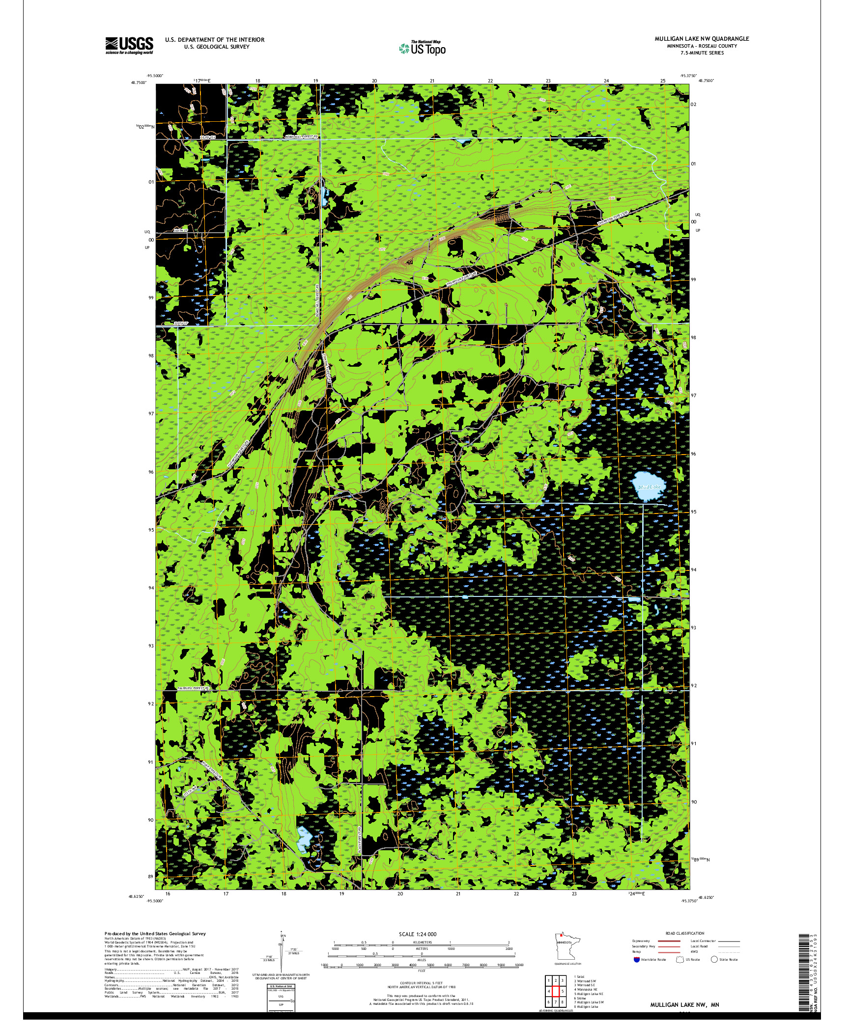 USGS US TOPO 7.5-MINUTE MAP FOR MULLIGAN LAKE NW, MN 2019