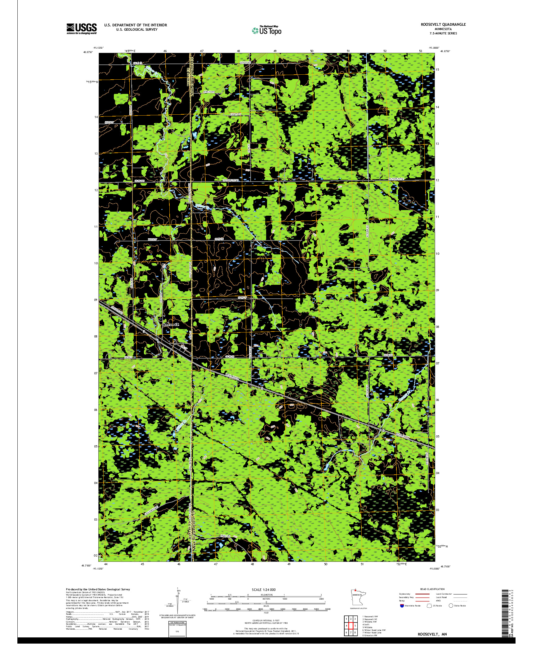 USGS US TOPO 7.5-MINUTE MAP FOR ROOSEVELT, MN 2019