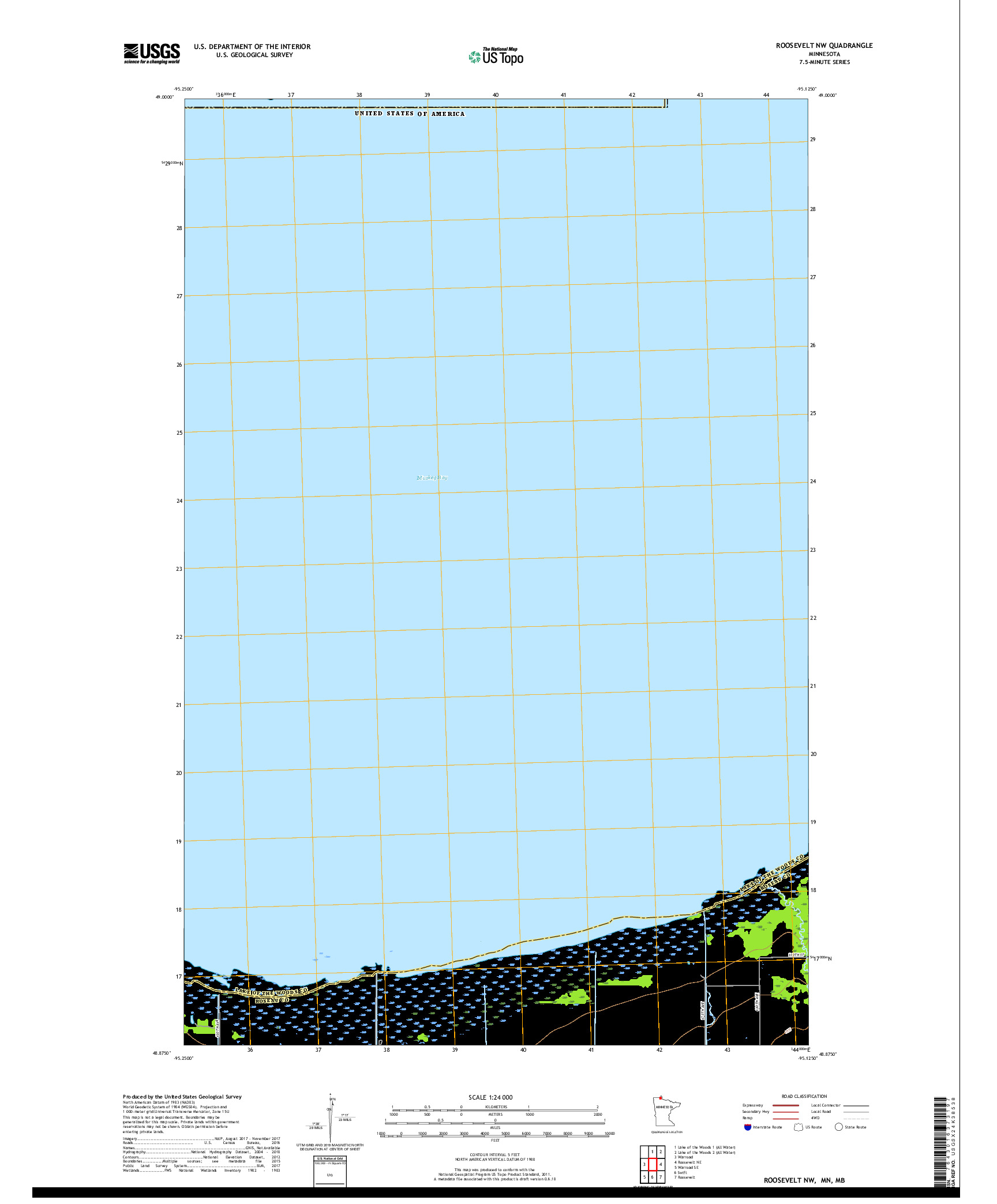 USGS US TOPO 7.5-MINUTE MAP FOR ROOSEVELT NW, MN,MB 2019