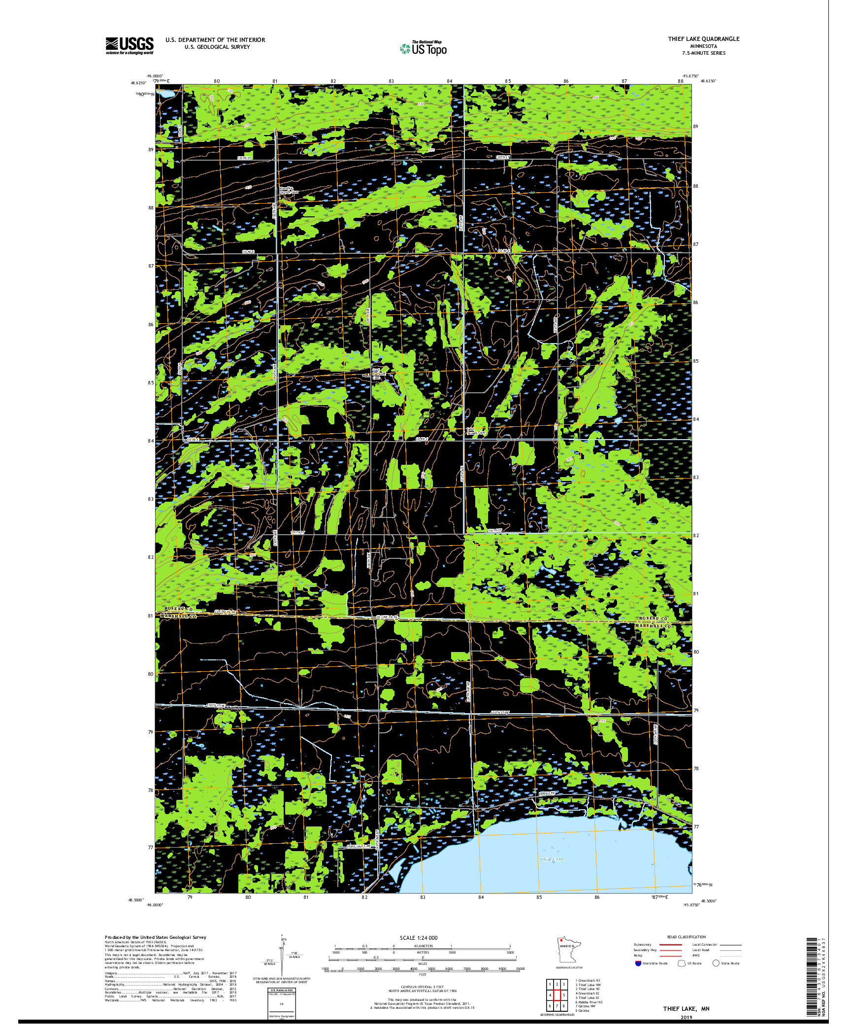 USGS US TOPO 7.5-MINUTE MAP FOR THIEF LAKE, MN 2019