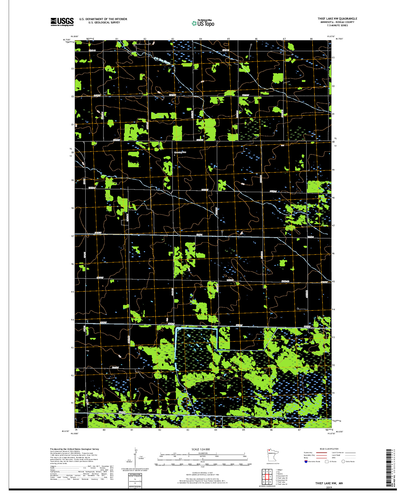 USGS US TOPO 7.5-MINUTE MAP FOR THIEF LAKE NW, MN 2019