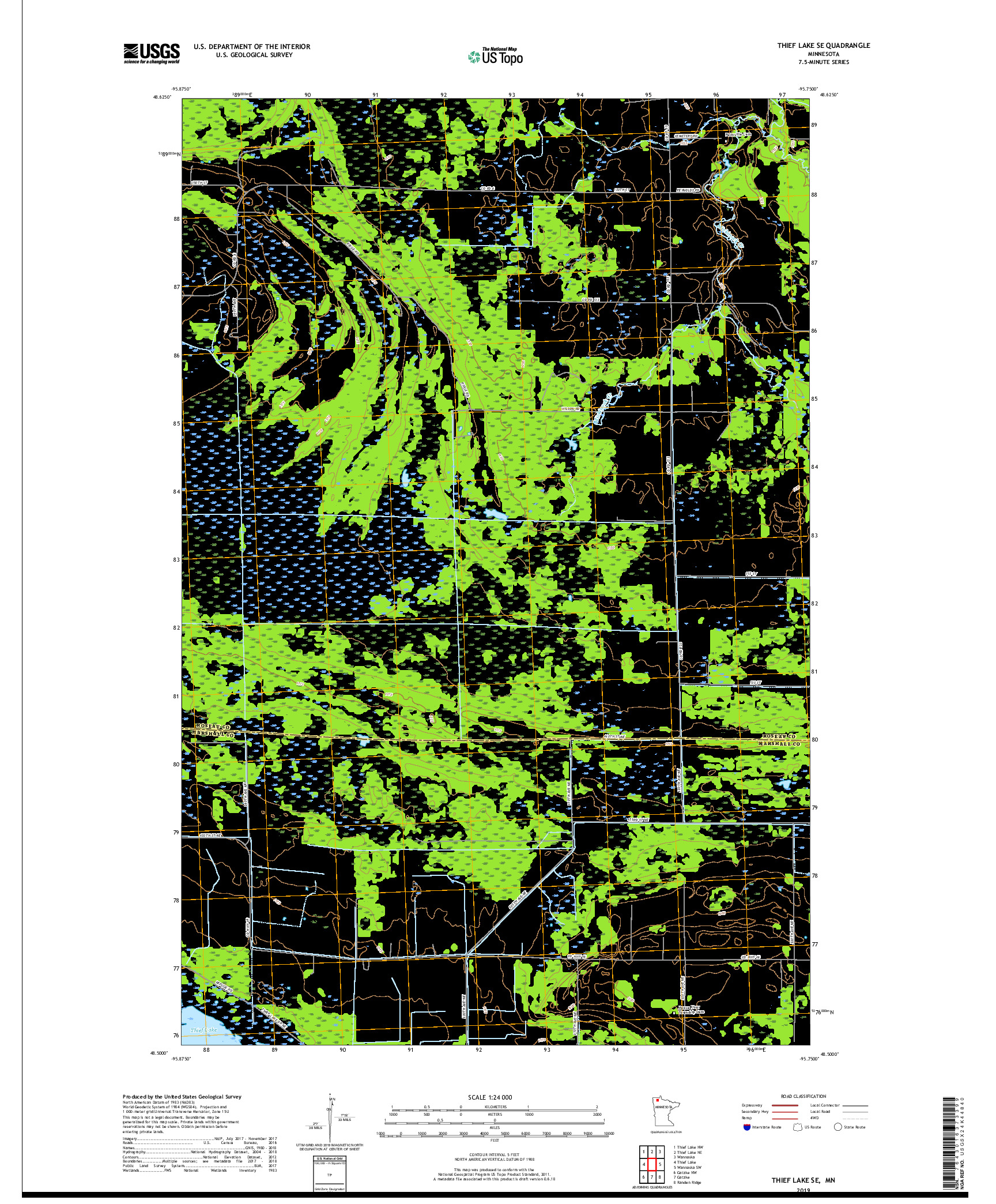 USGS US TOPO 7.5-MINUTE MAP FOR THIEF LAKE SE, MN 2019