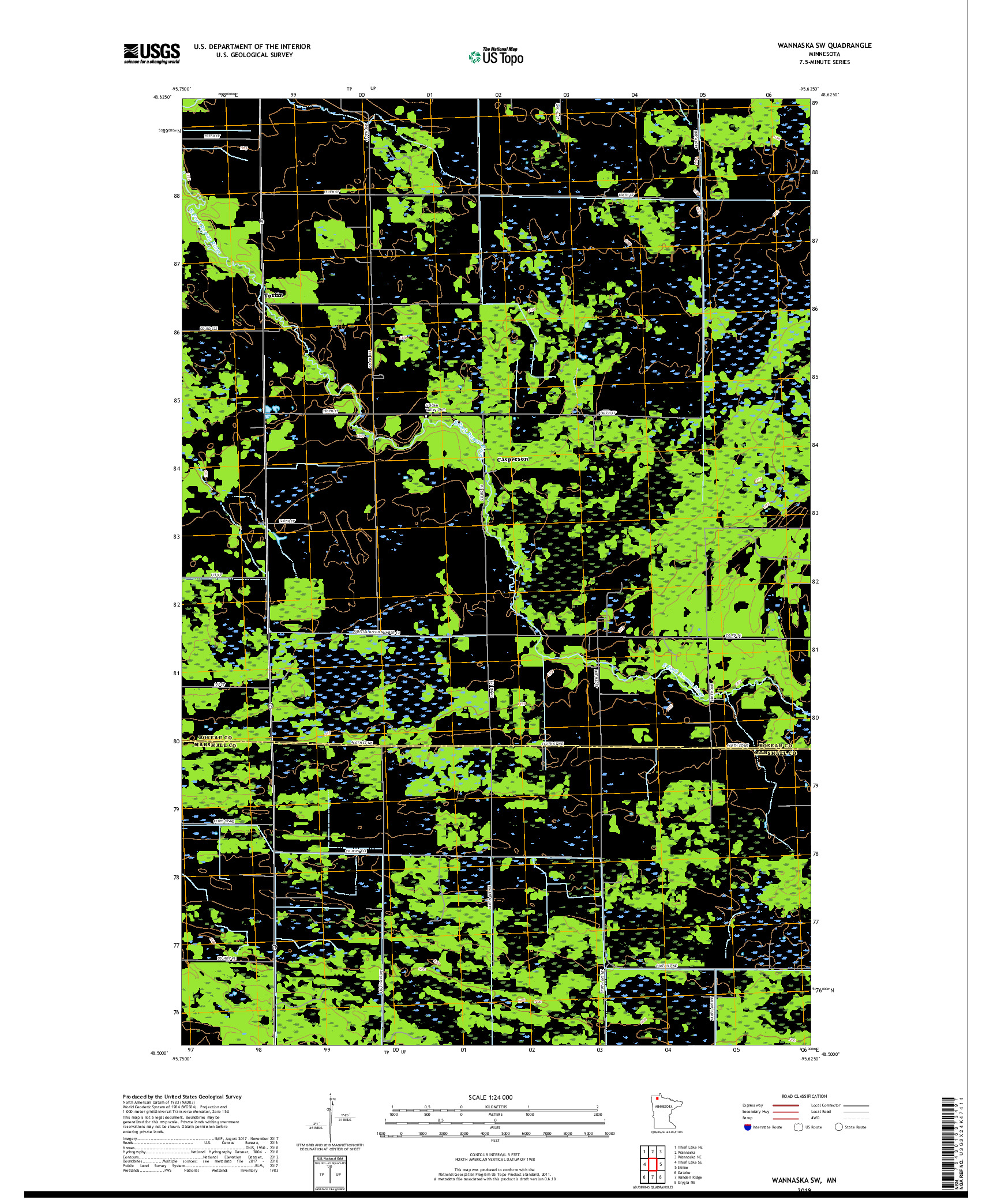 USGS US TOPO 7.5-MINUTE MAP FOR WANNASKA SW, MN 2019