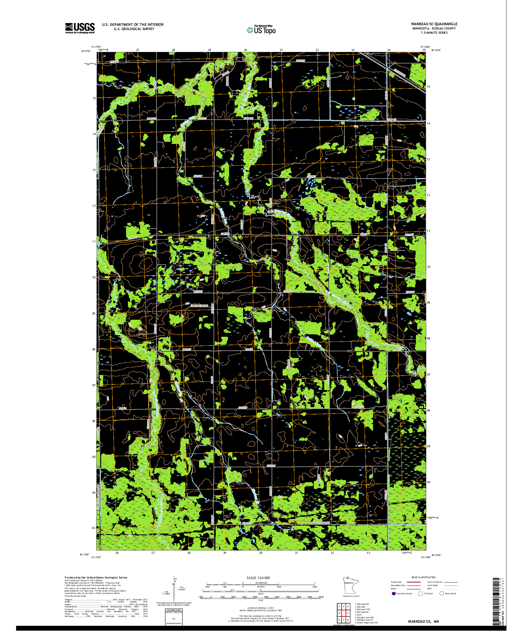 USGS US TOPO 7.5-MINUTE MAP FOR WARROAD SE, MN 2019