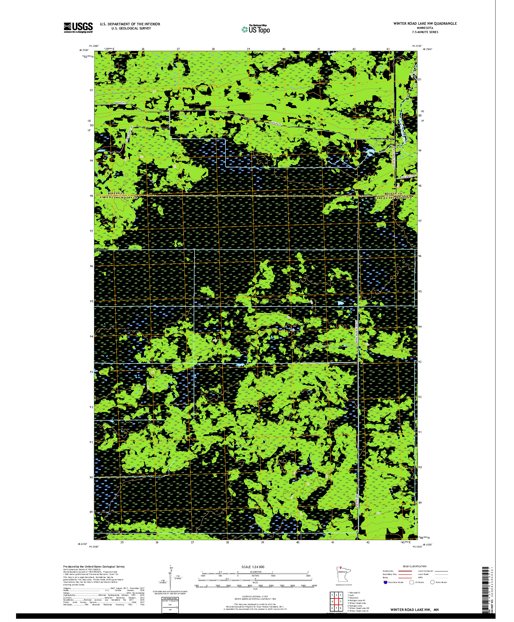 USGS US TOPO 7.5-MINUTE MAP FOR WINTER ROAD LAKE NW, MN 2019