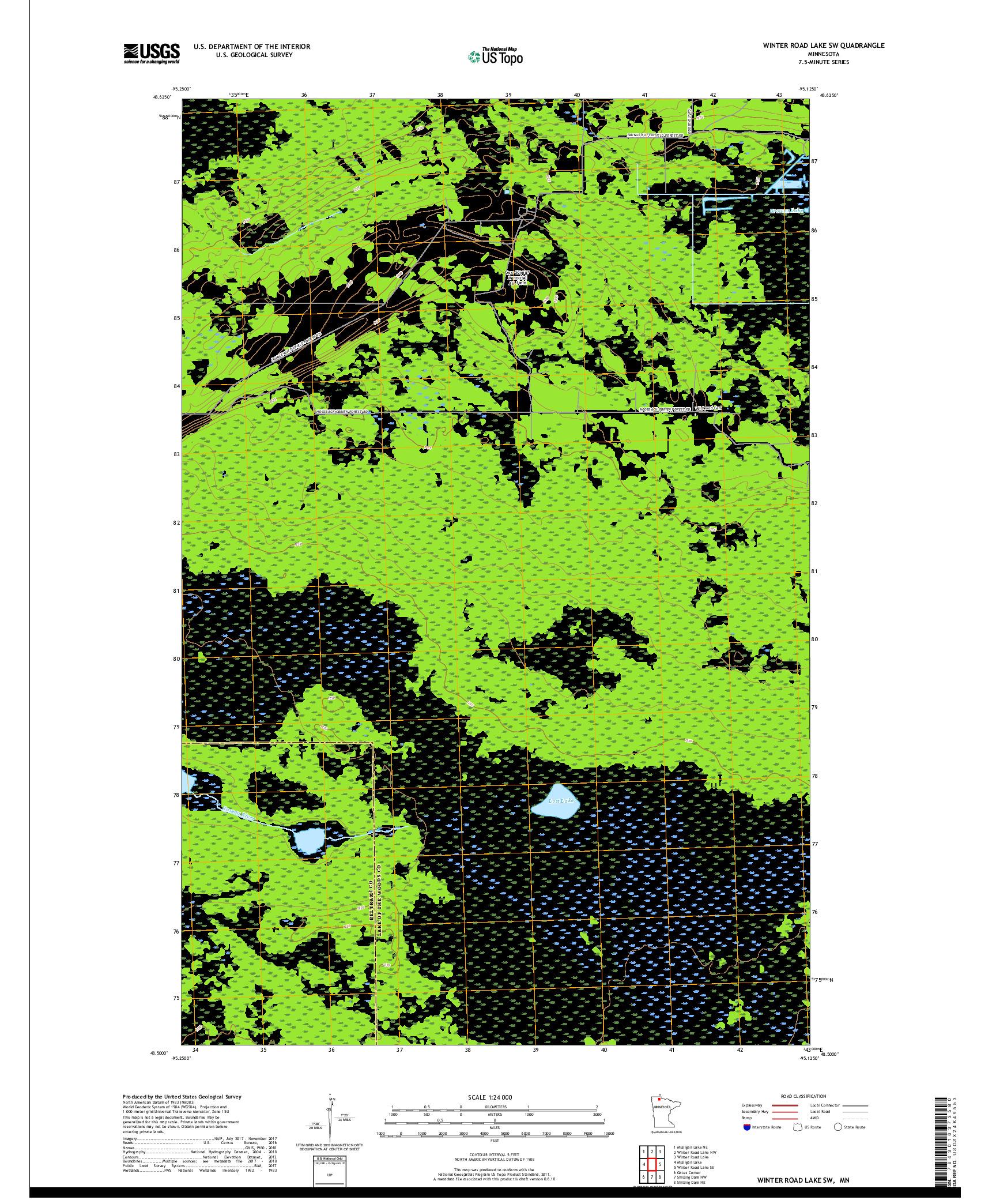 USGS US TOPO 7.5-MINUTE MAP FOR WINTER ROAD LAKE SW, MN 2019