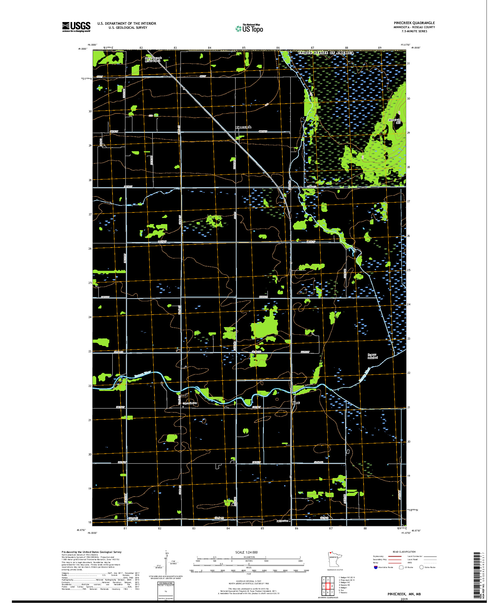 USGS US TOPO 7.5-MINUTE MAP FOR PINECREEK, MN,MB 2019