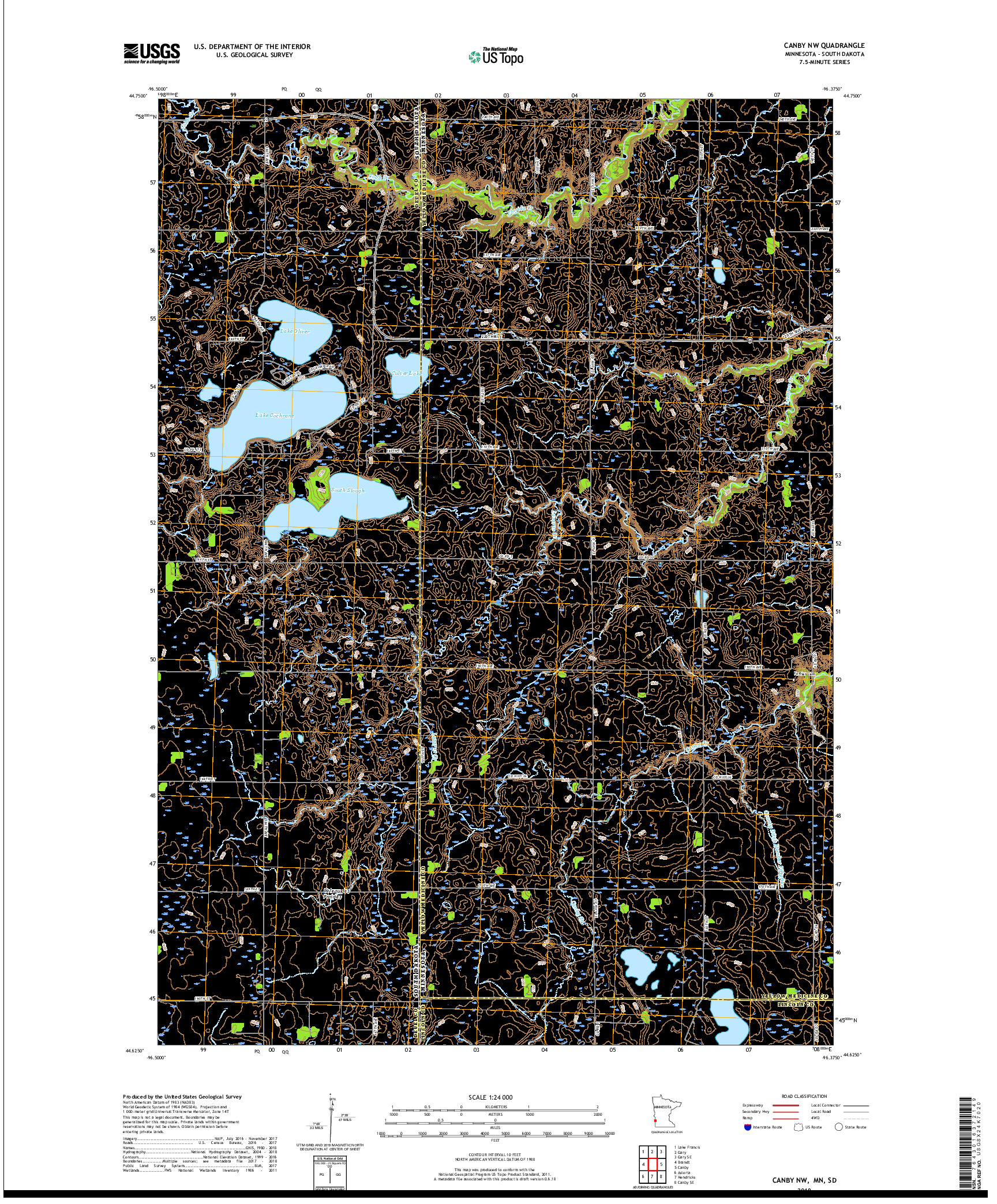 USGS US TOPO 7.5-MINUTE MAP FOR CANBY NW, MN,SD 2019