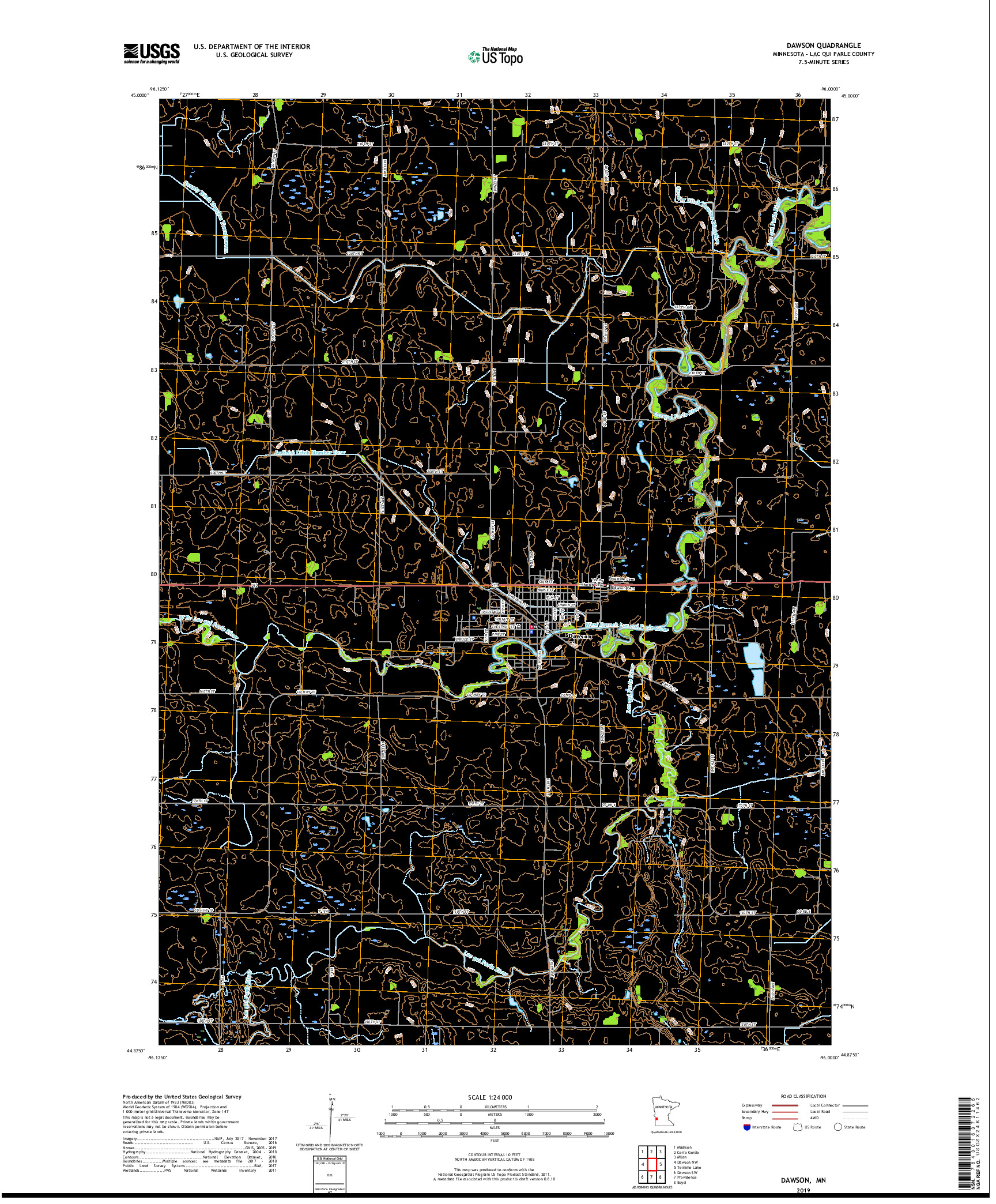 USGS US TOPO 7.5-MINUTE MAP FOR DAWSON, MN 2019
