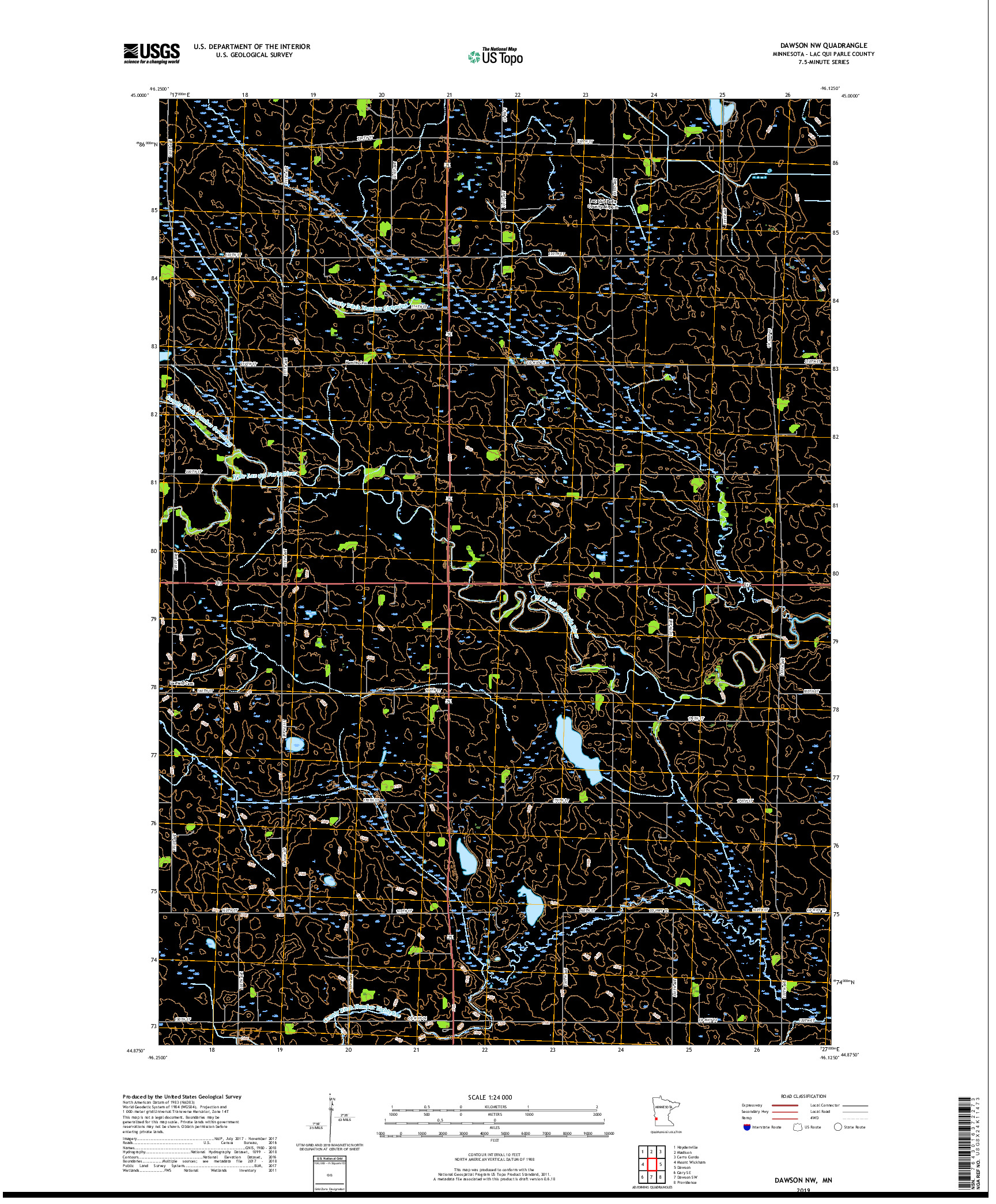 USGS US TOPO 7.5-MINUTE MAP FOR DAWSON NW, MN 2019