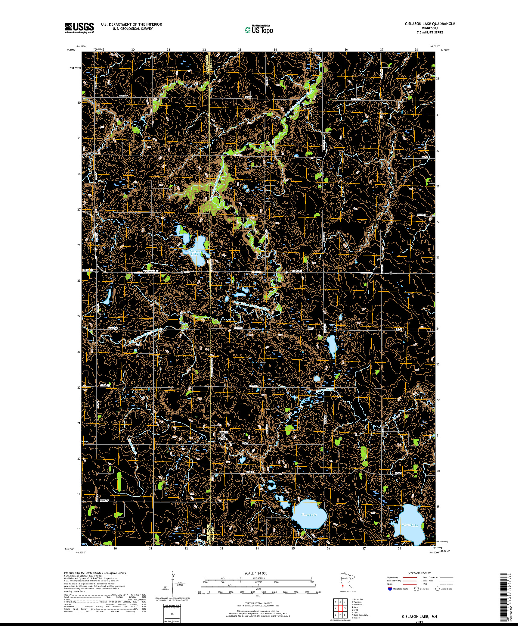 USGS US TOPO 7.5-MINUTE MAP FOR GISLASON LAKE, MN 2019