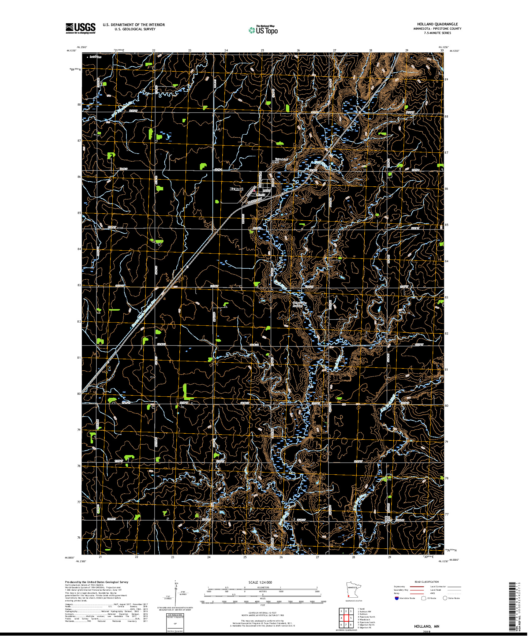 USGS US TOPO 7.5-MINUTE MAP FOR HOLLAND, MN 2019