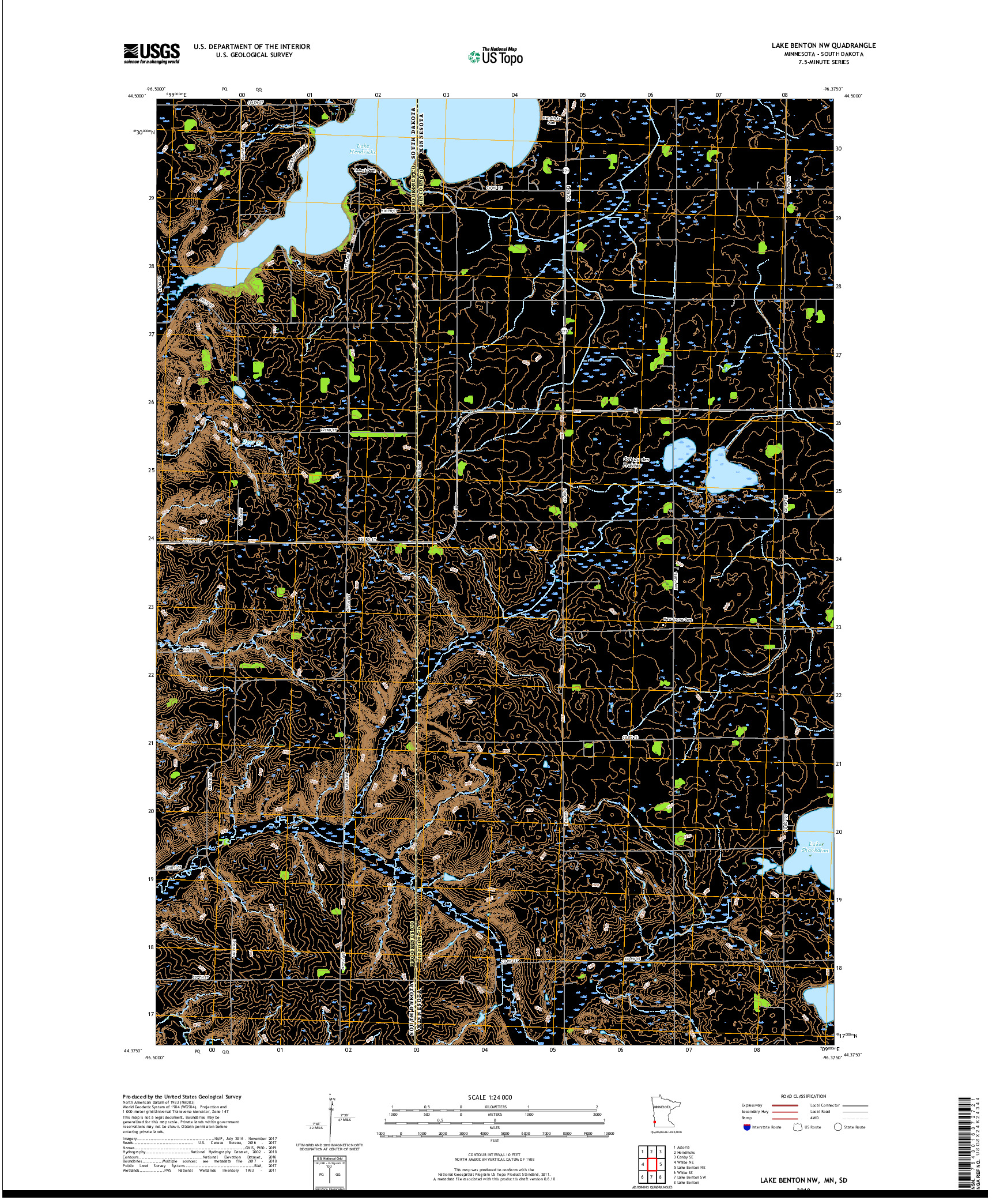 USGS US TOPO 7.5-MINUTE MAP FOR LAKE BENTON NW, MN,SD 2019