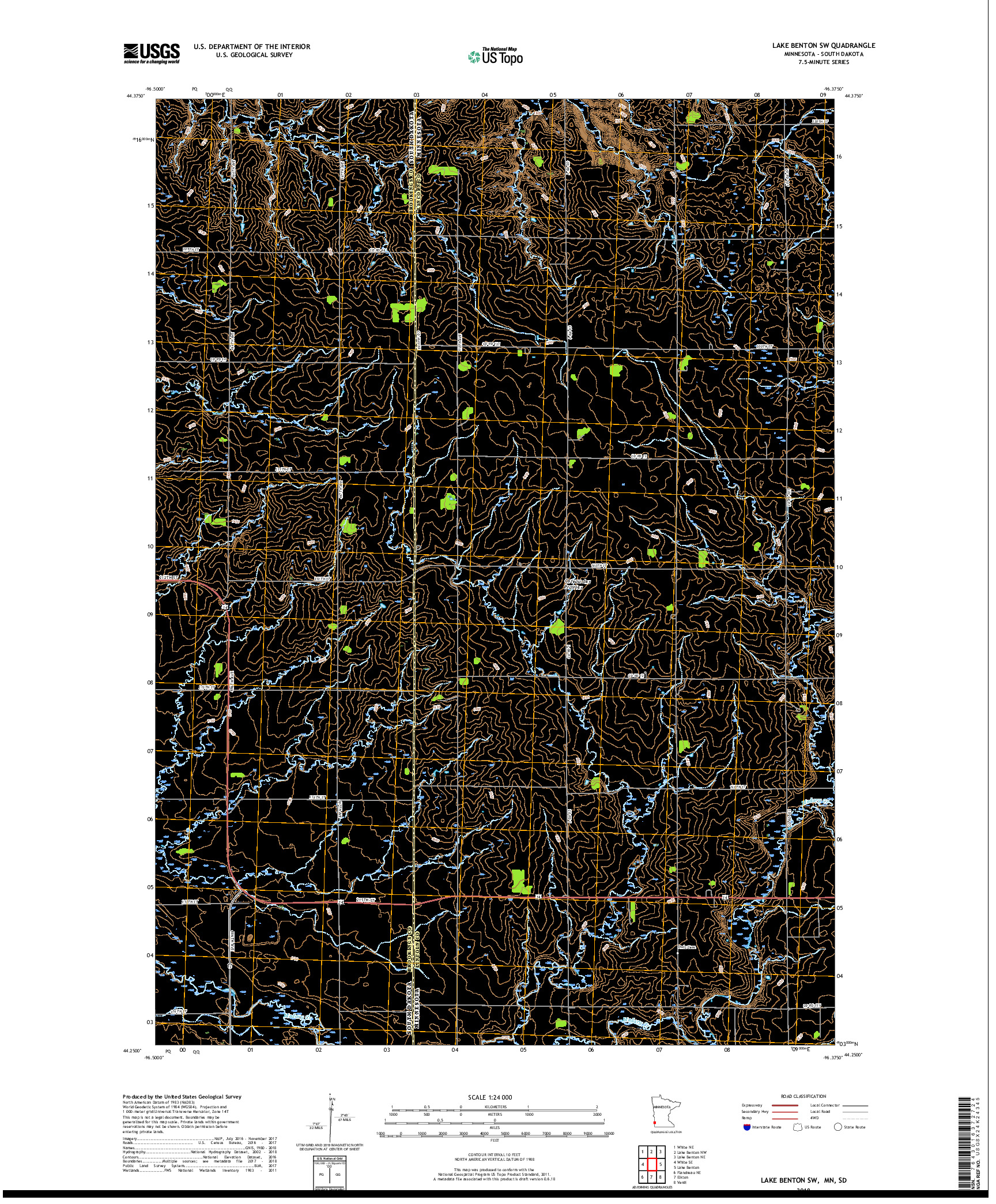 USGS US TOPO 7.5-MINUTE MAP FOR LAKE BENTON SW, MN,SD 2019