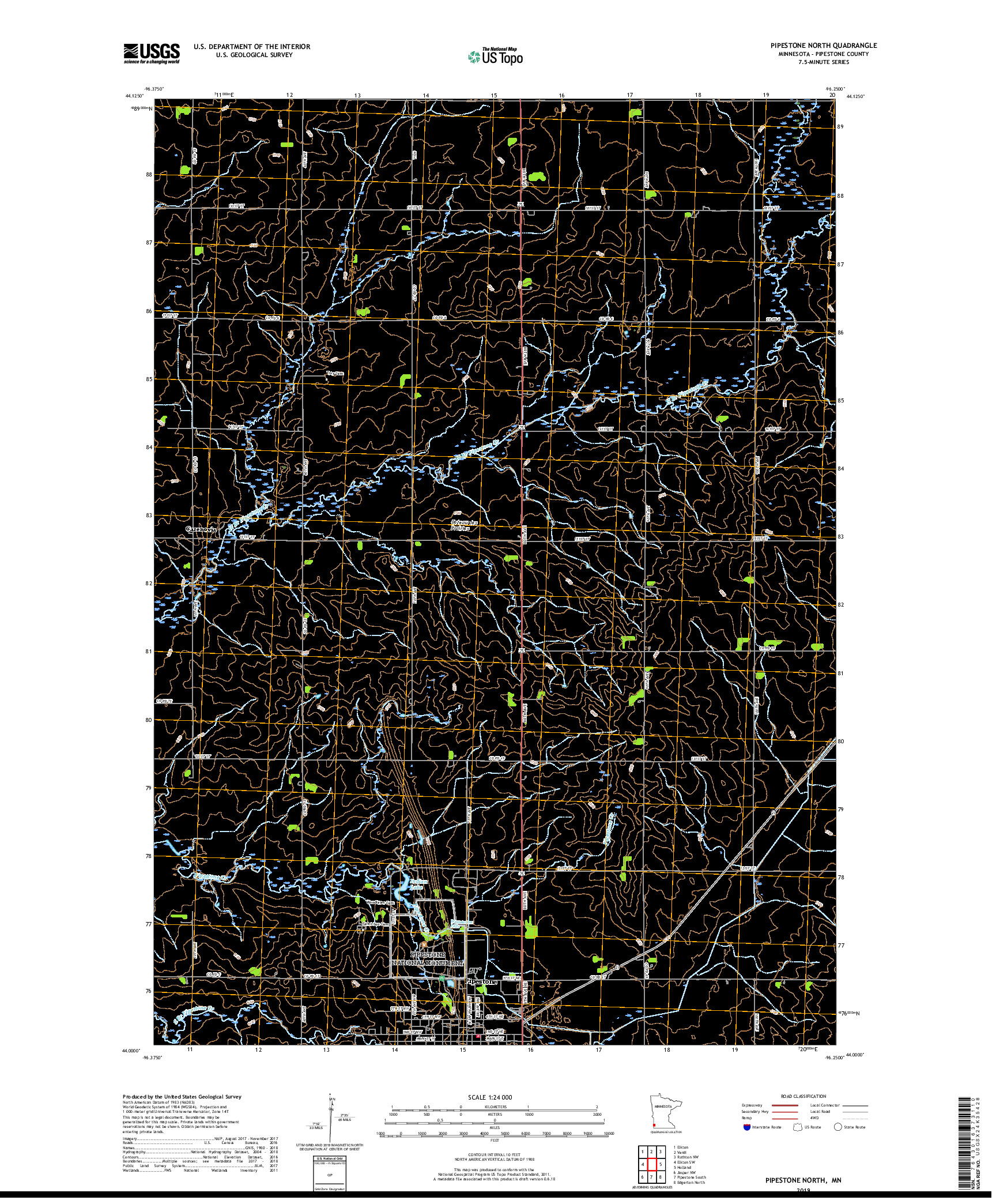 USGS US TOPO 7.5-MINUTE MAP FOR PIPESTONE NORTH, MN 2019