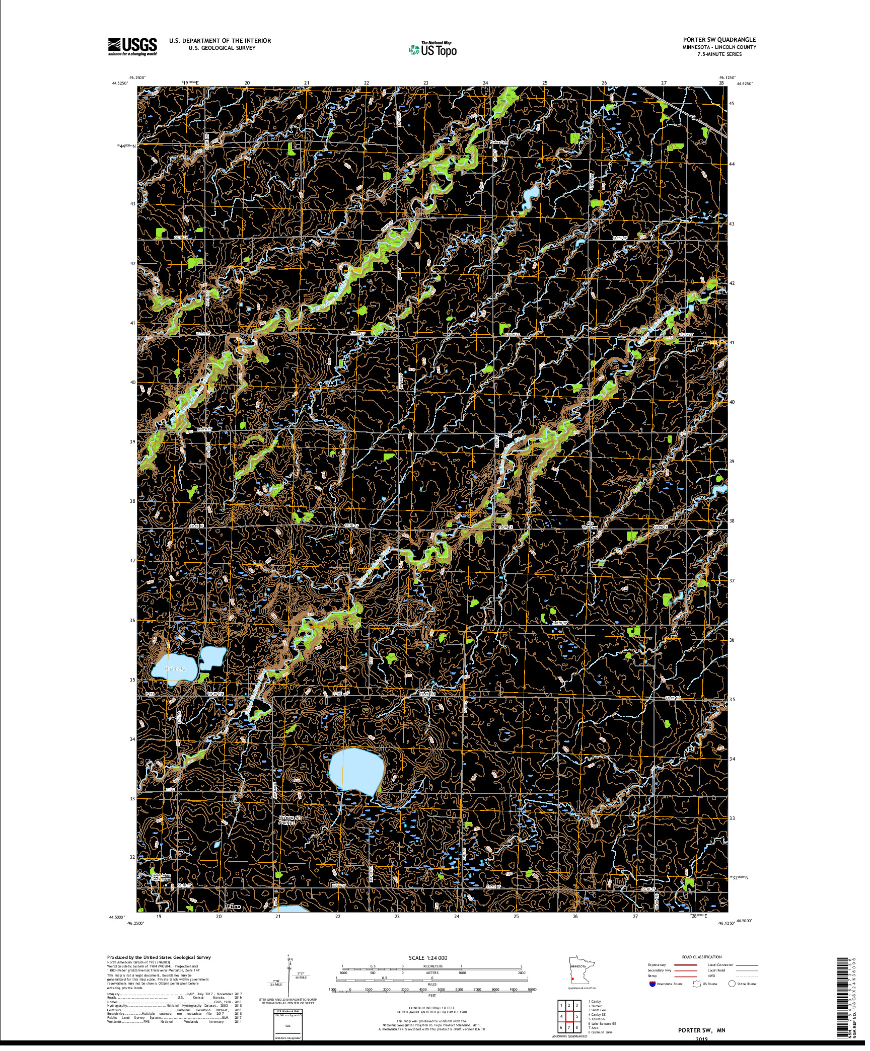 USGS US TOPO 7.5-MINUTE MAP FOR PORTER SW, MN 2019