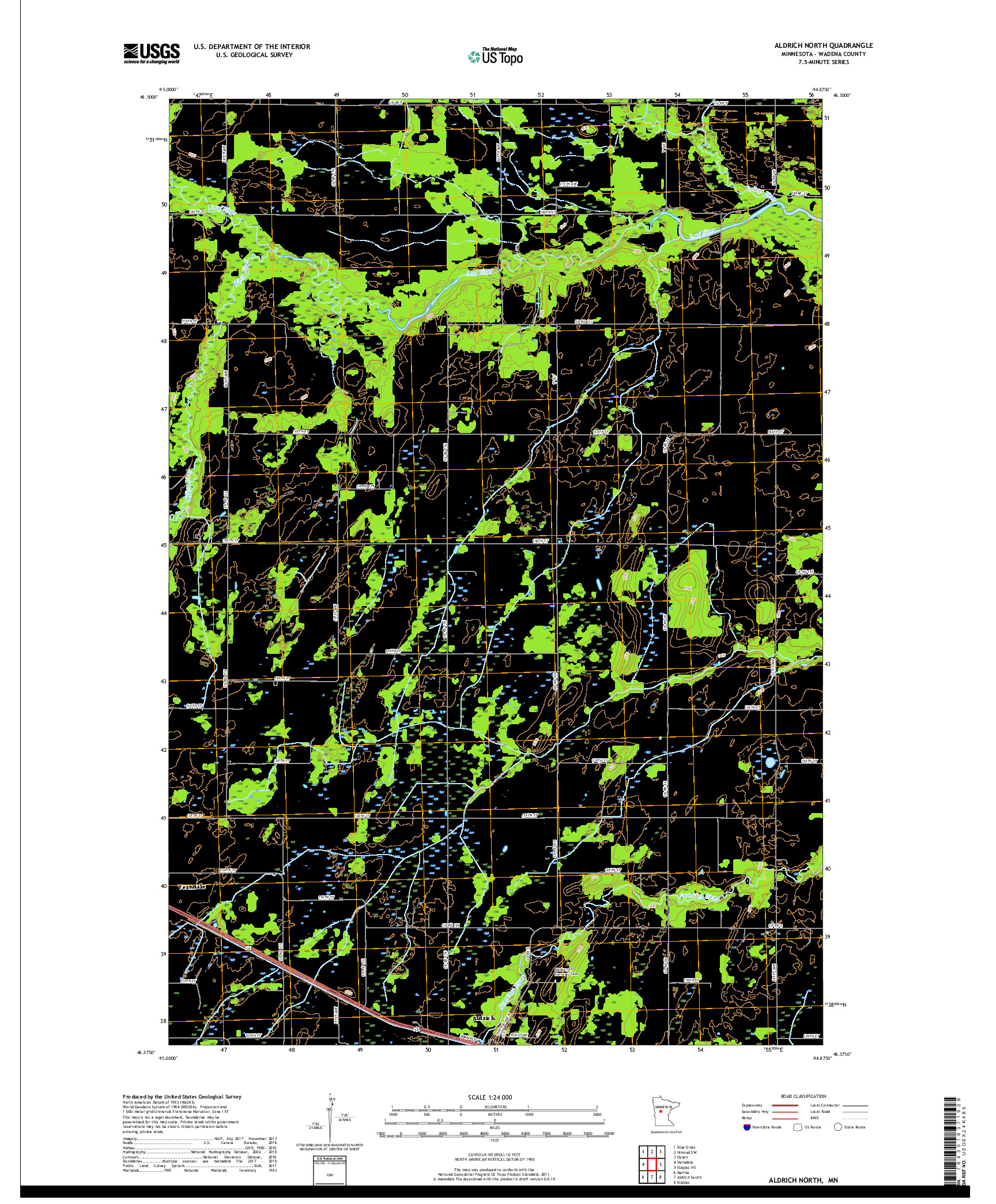 USGS US TOPO 7.5-MINUTE MAP FOR ALDRICH NORTH, MN 2019