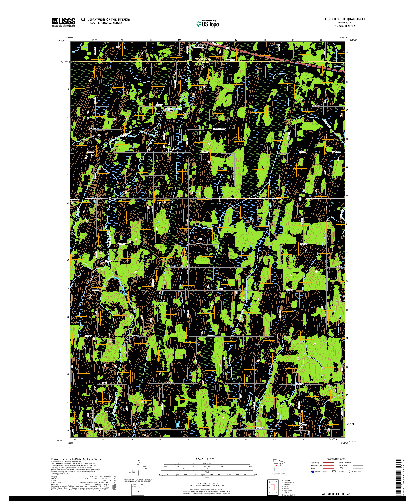 USGS US TOPO 7.5-MINUTE MAP FOR ALDRICH SOUTH, MN 2019