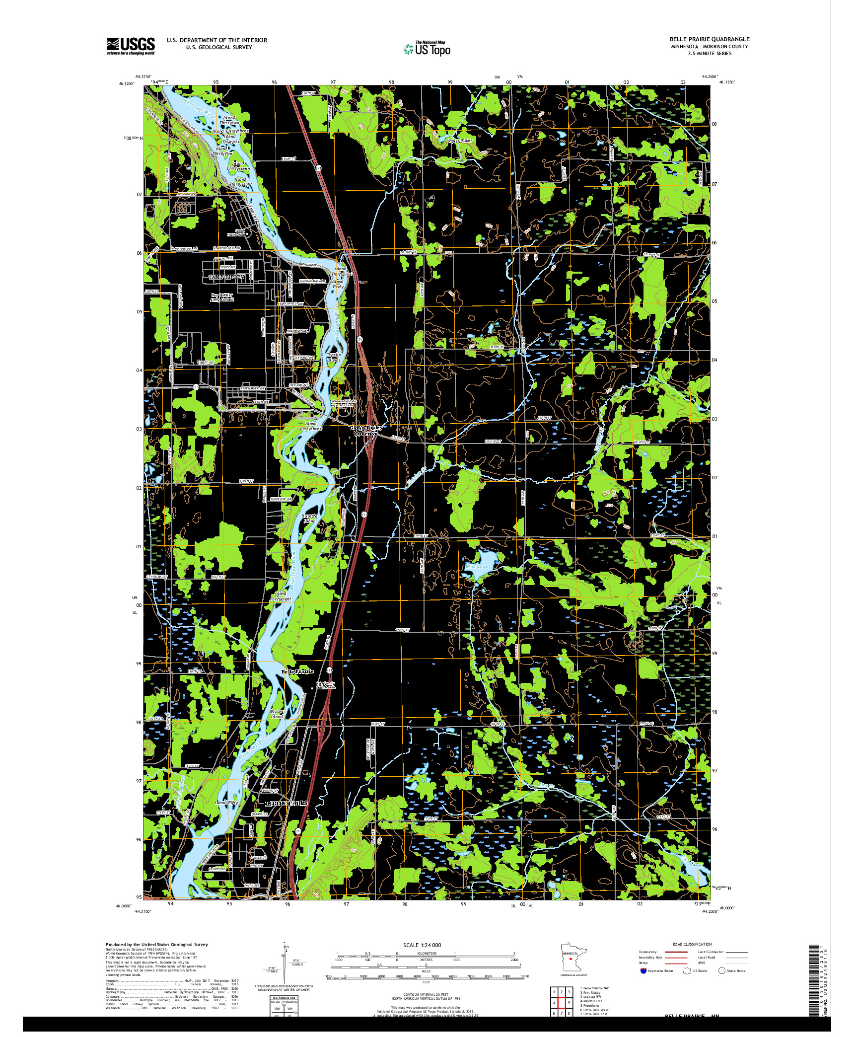 USGS US TOPO 7.5-MINUTE MAP FOR BELLE PRAIRIE, MN 2019