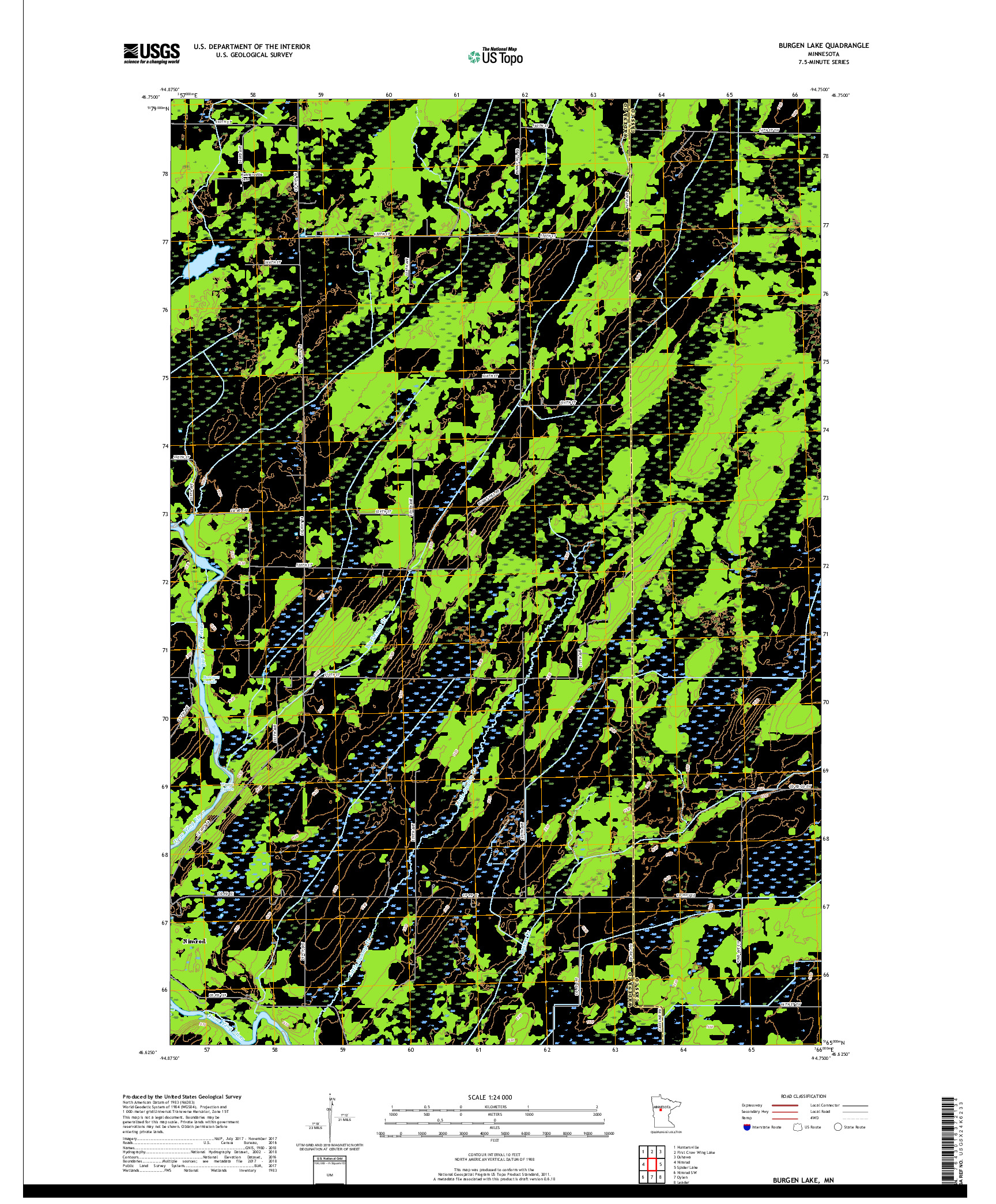 USGS US TOPO 7.5-MINUTE MAP FOR BURGEN LAKE, MN 2019