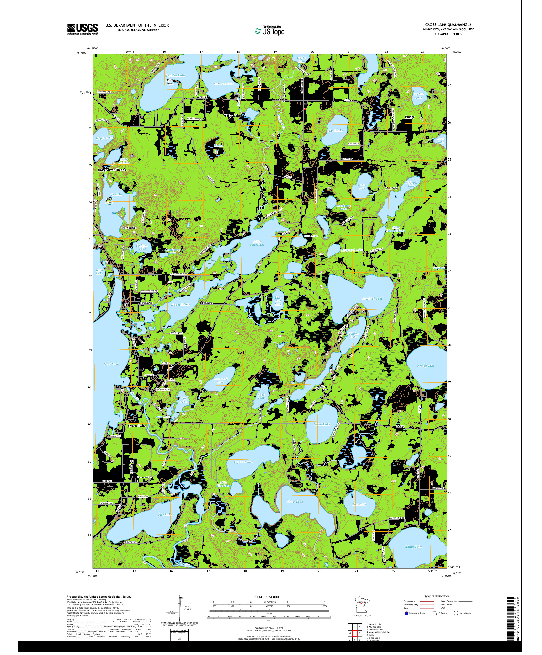 USGS US TOPO 7.5-MINUTE MAP FOR CROSS LAKE, MN 2019