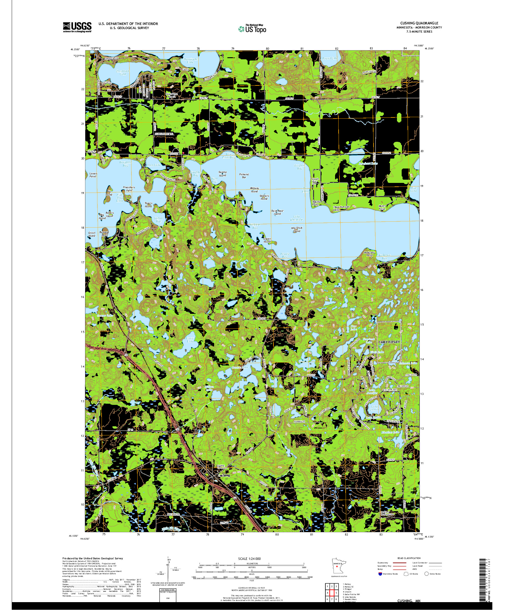 USGS US TOPO 7.5-MINUTE MAP FOR CUSHING, MN 2019