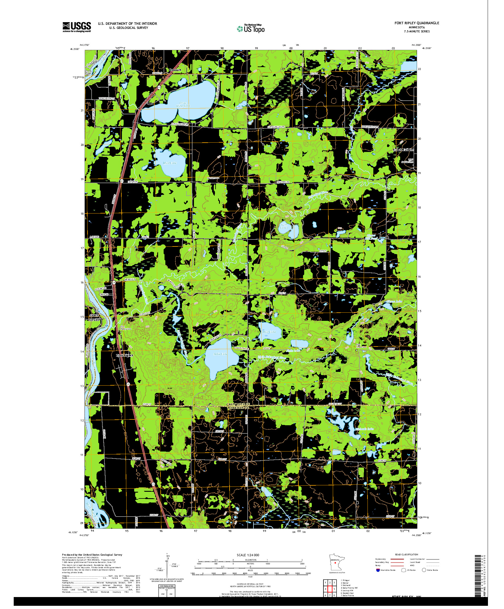 USGS US TOPO 7.5-MINUTE MAP FOR FORT RIPLEY, MN 2019