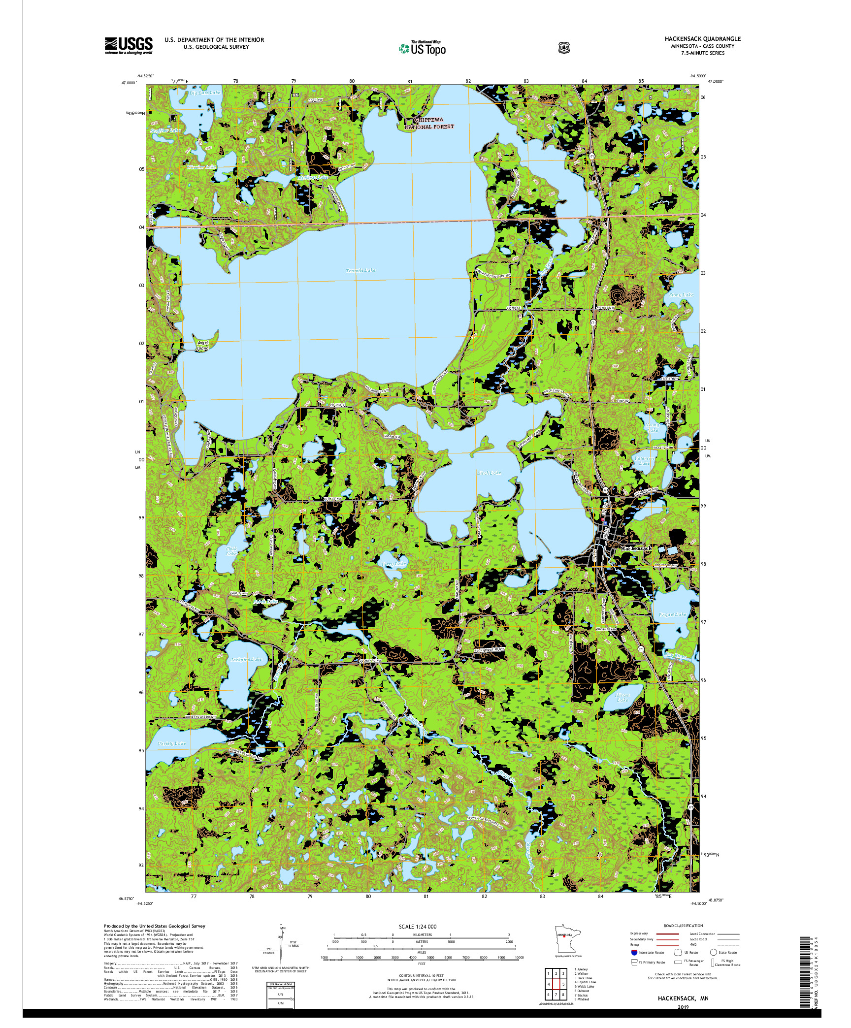 USGS US TOPO 7.5-MINUTE MAP FOR HACKENSACK, MN 2019