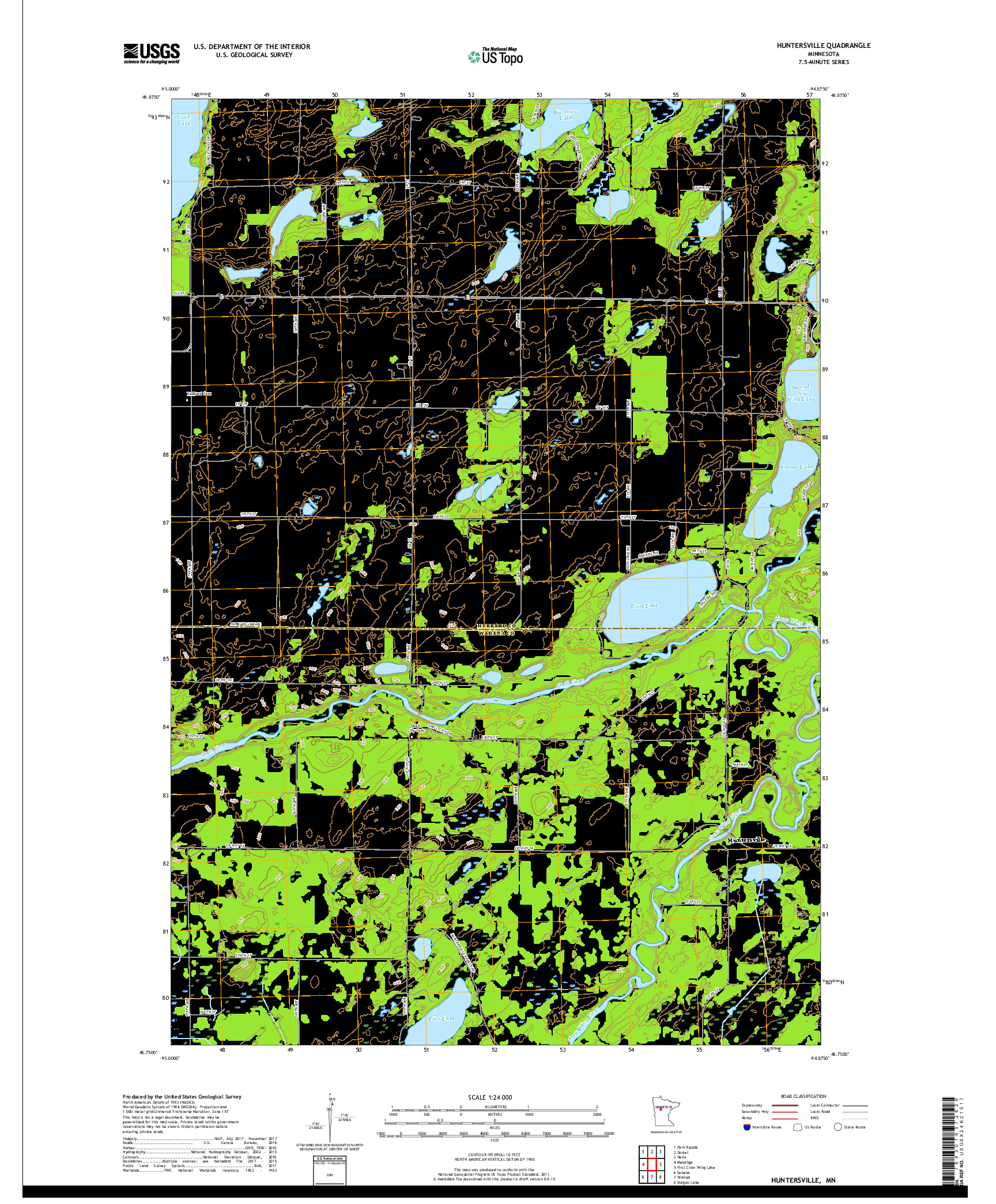 USGS US TOPO 7.5-MINUTE MAP FOR HUNTERSVILLE, MN 2019