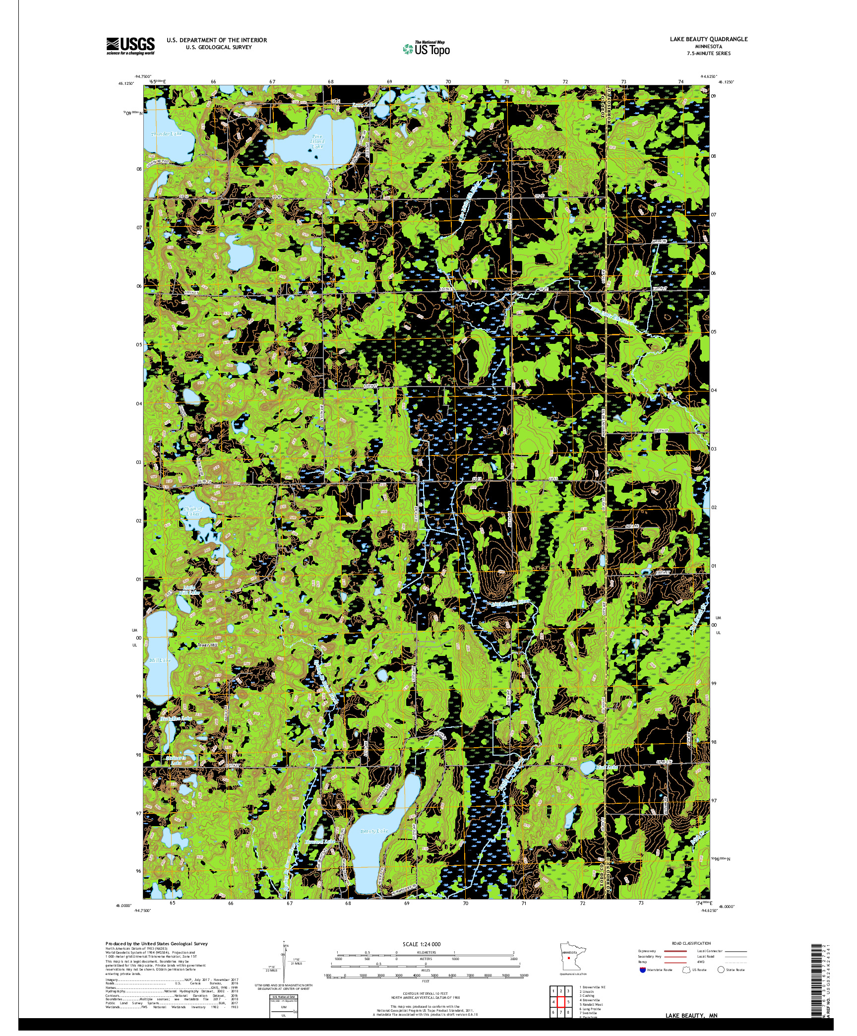 USGS US TOPO 7.5-MINUTE MAP FOR LAKE BEAUTY, MN 2019