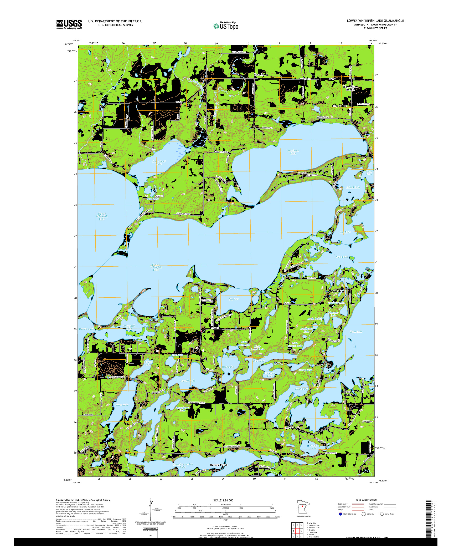 USGS US TOPO 7.5-MINUTE MAP FOR LOWER WHITEFISH LAKE, MN 2019