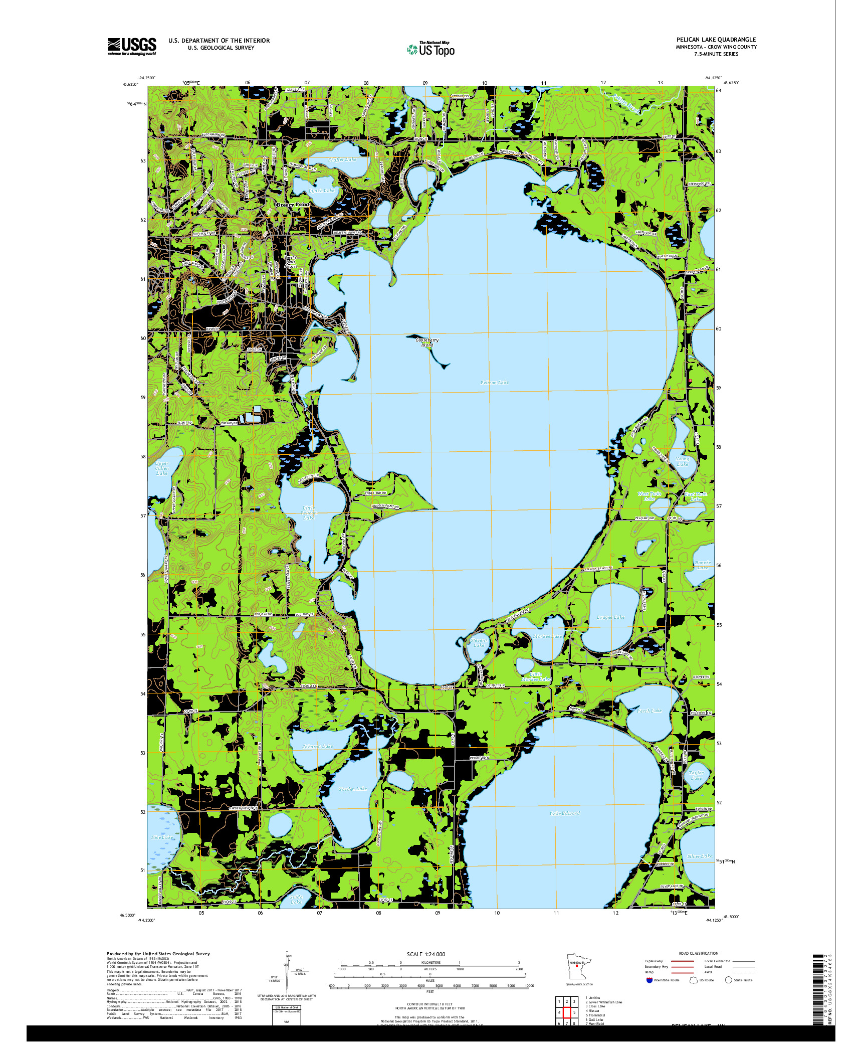 USGS US TOPO 7.5-MINUTE MAP FOR PELICAN LAKE, MN 2019